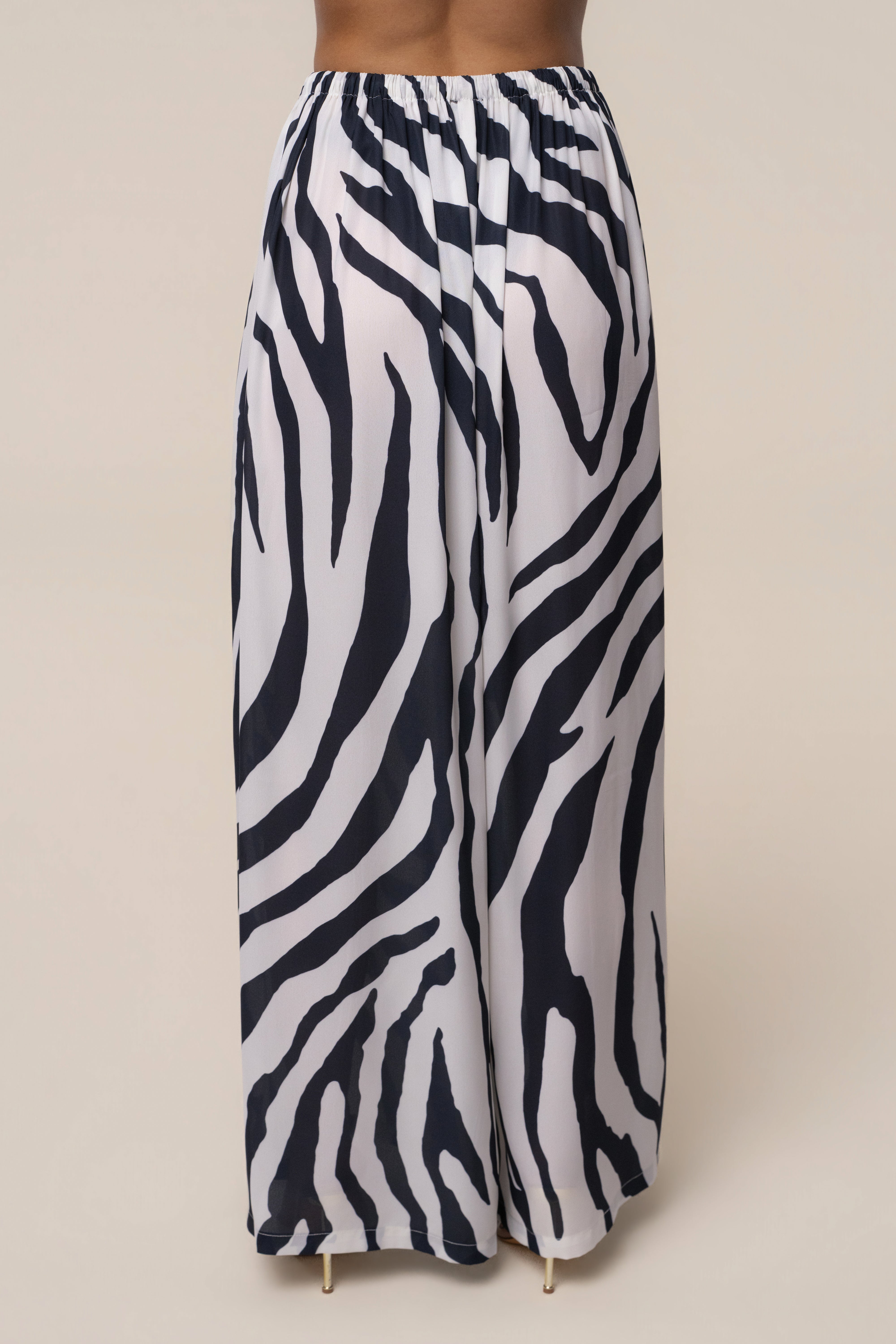 Navy zebra print resort glow chiffon bottoms by JLUXLABEL with flowing, lightweight fabric and relaxed fit.