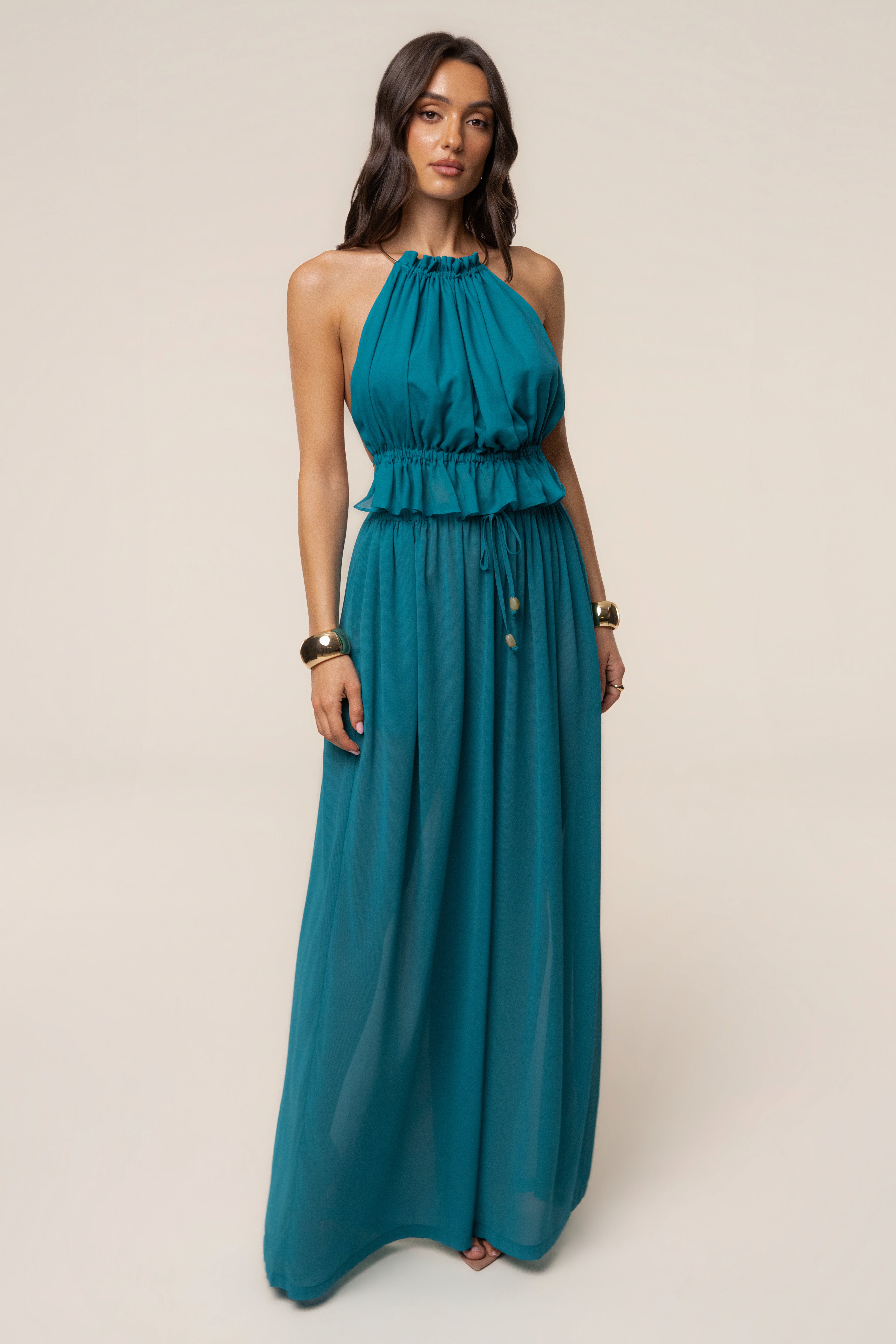 JLUXLABEL Aqua Resort Glow chiffon pant, stylish bottoms with flowy fabric and vibrant blue color, perfect for summer outfits.