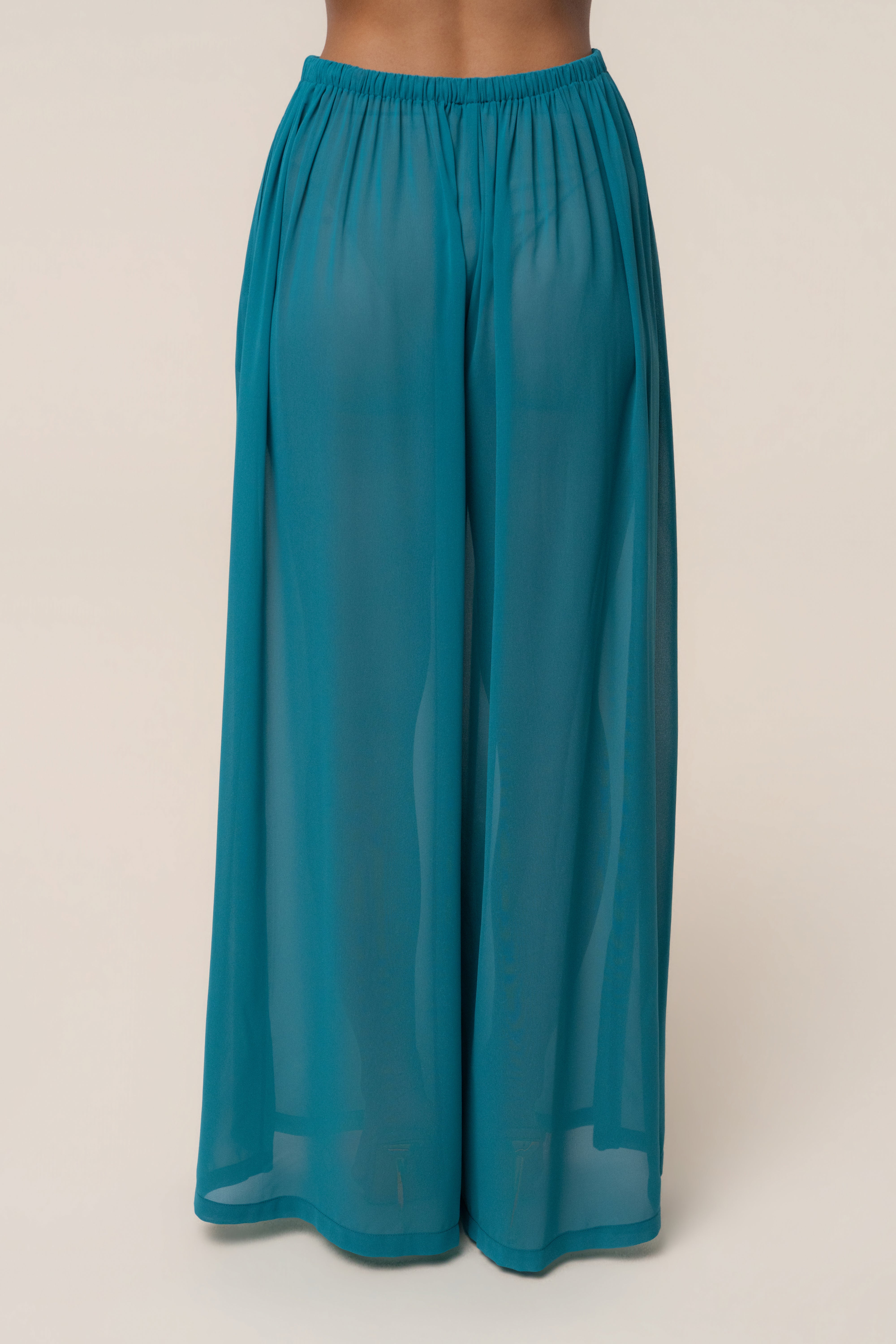JLUXLABEL Aqua Resort Glow Chiffon Pant, stylish bottoms with a flowing chiffon fabric, perfect for summer and resort wear.