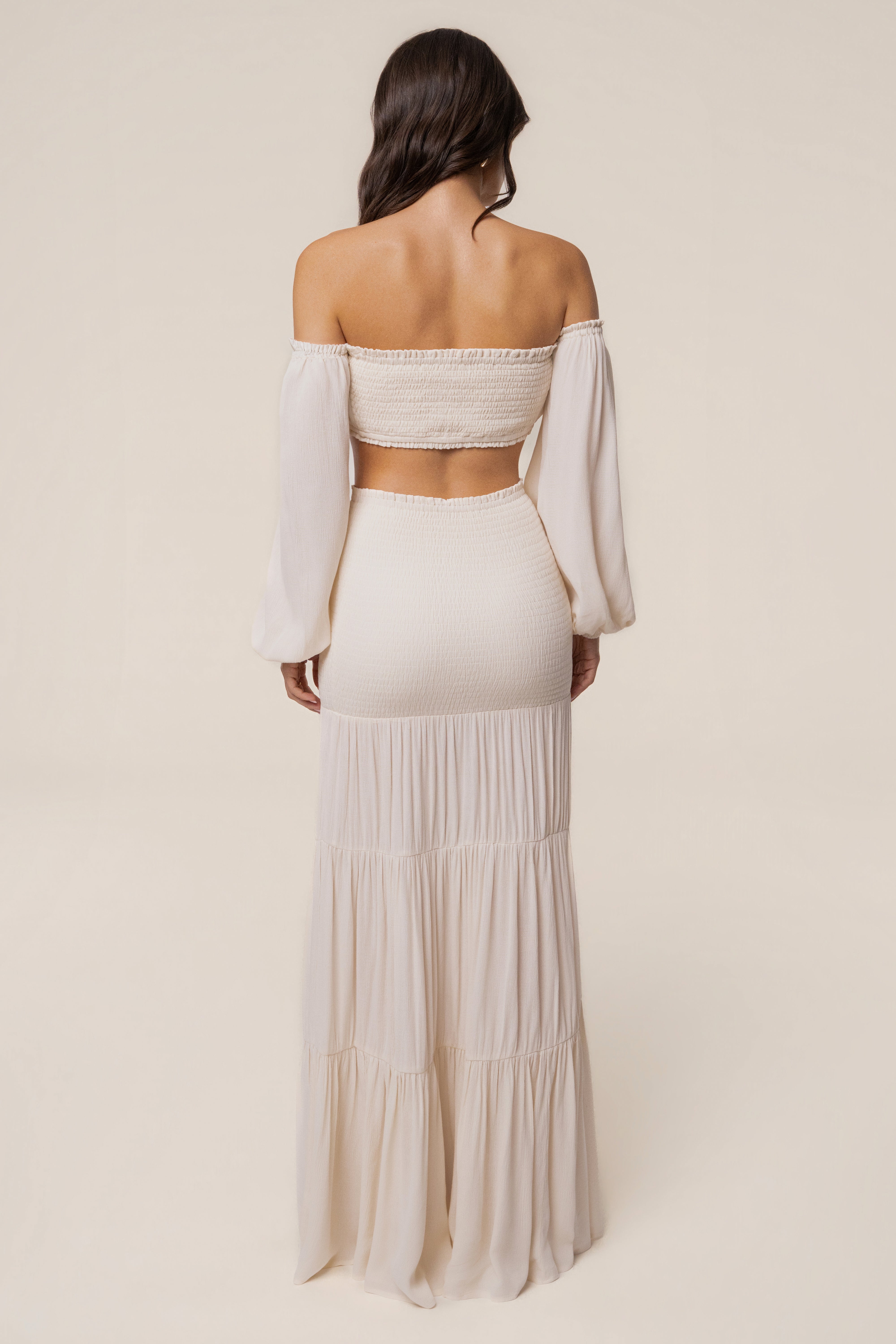 Ivory Solana skirt set by JLUXLABEL featuring a stylish high-waisted skirt and matching top, perfect for casual or dressy occasions.