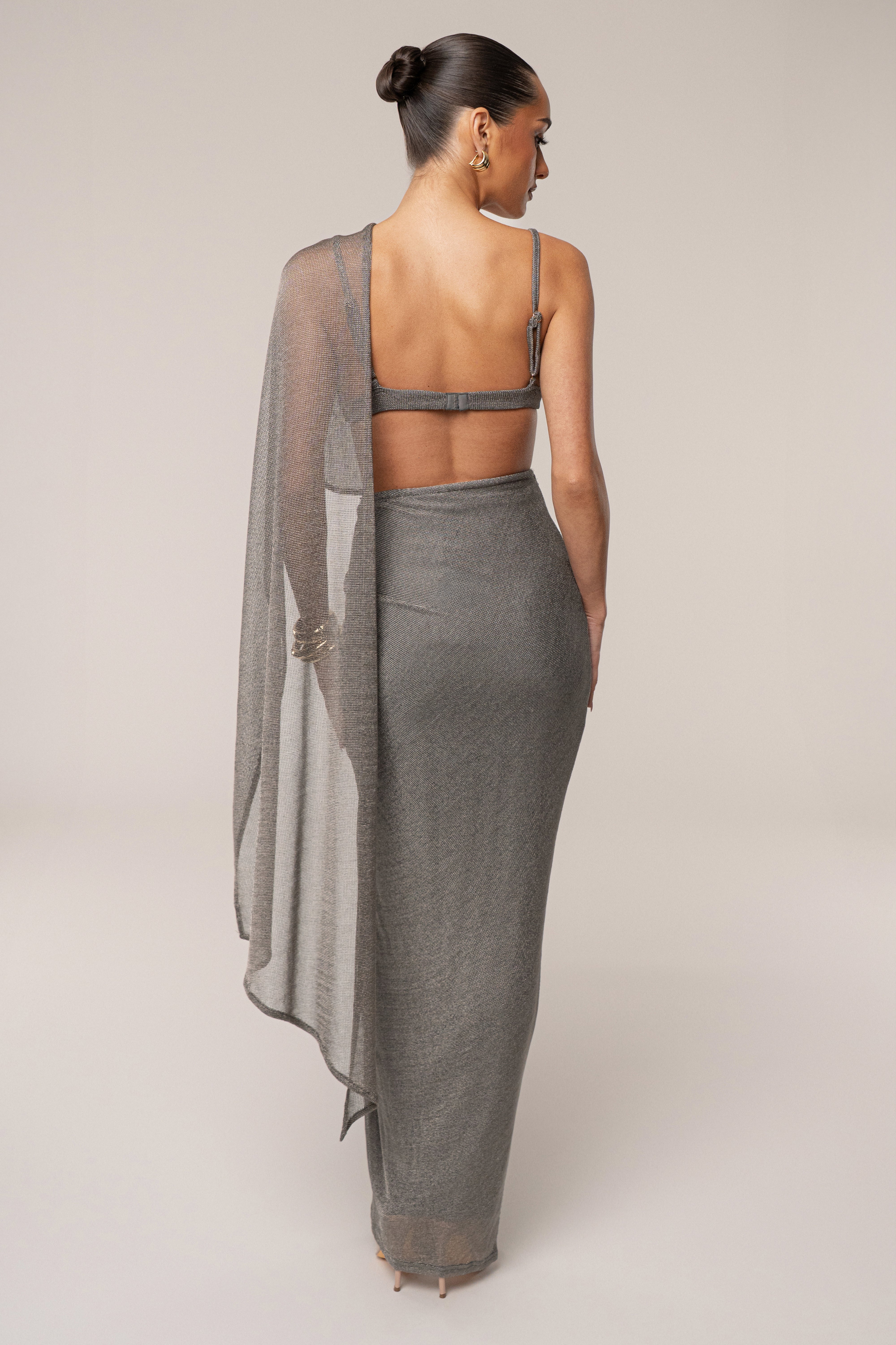 Silver Noelia Metallic Slit Skirt - JLUXLABEL