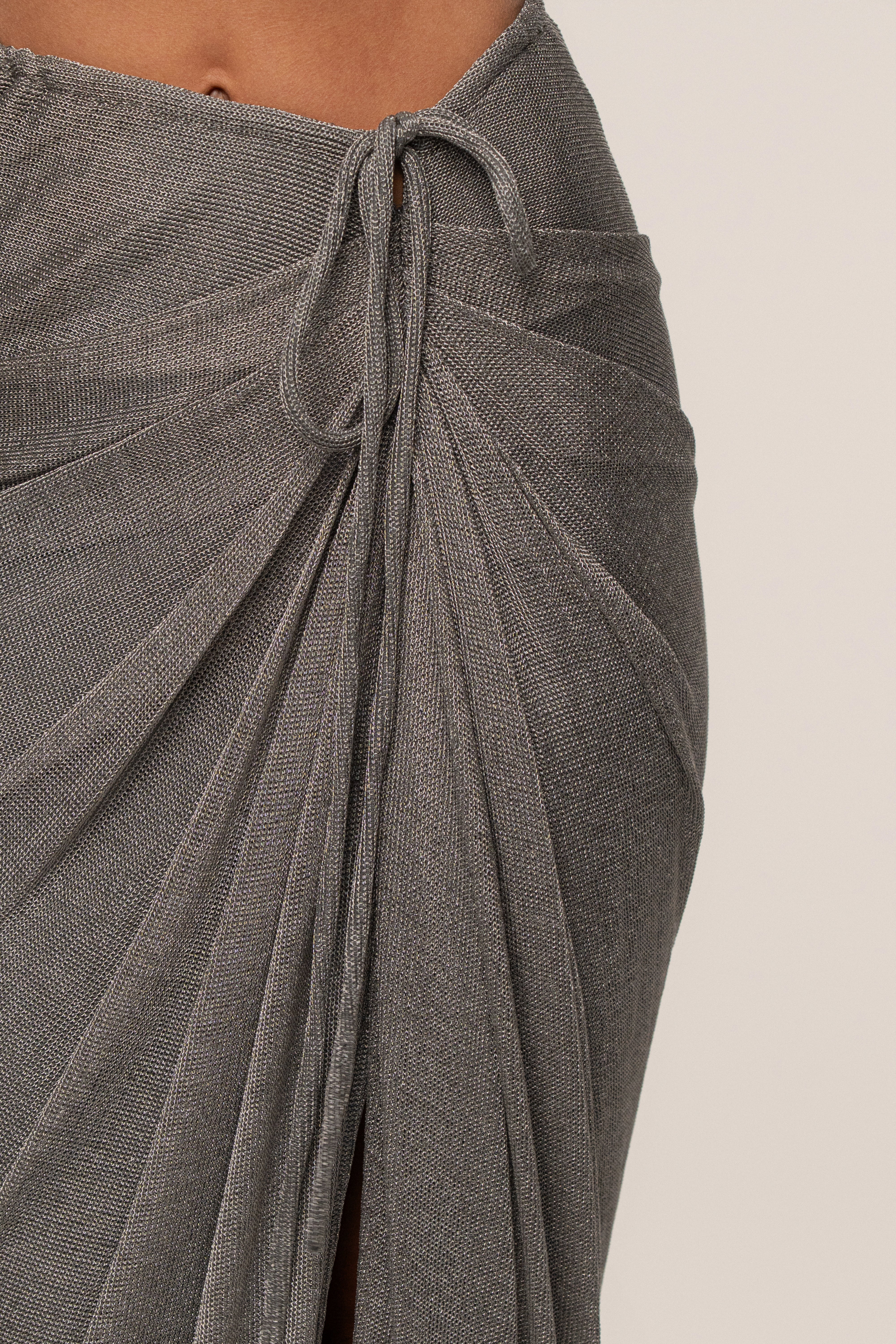 Silver Noelia Metallic Slit Skirt - JLUXLABEL