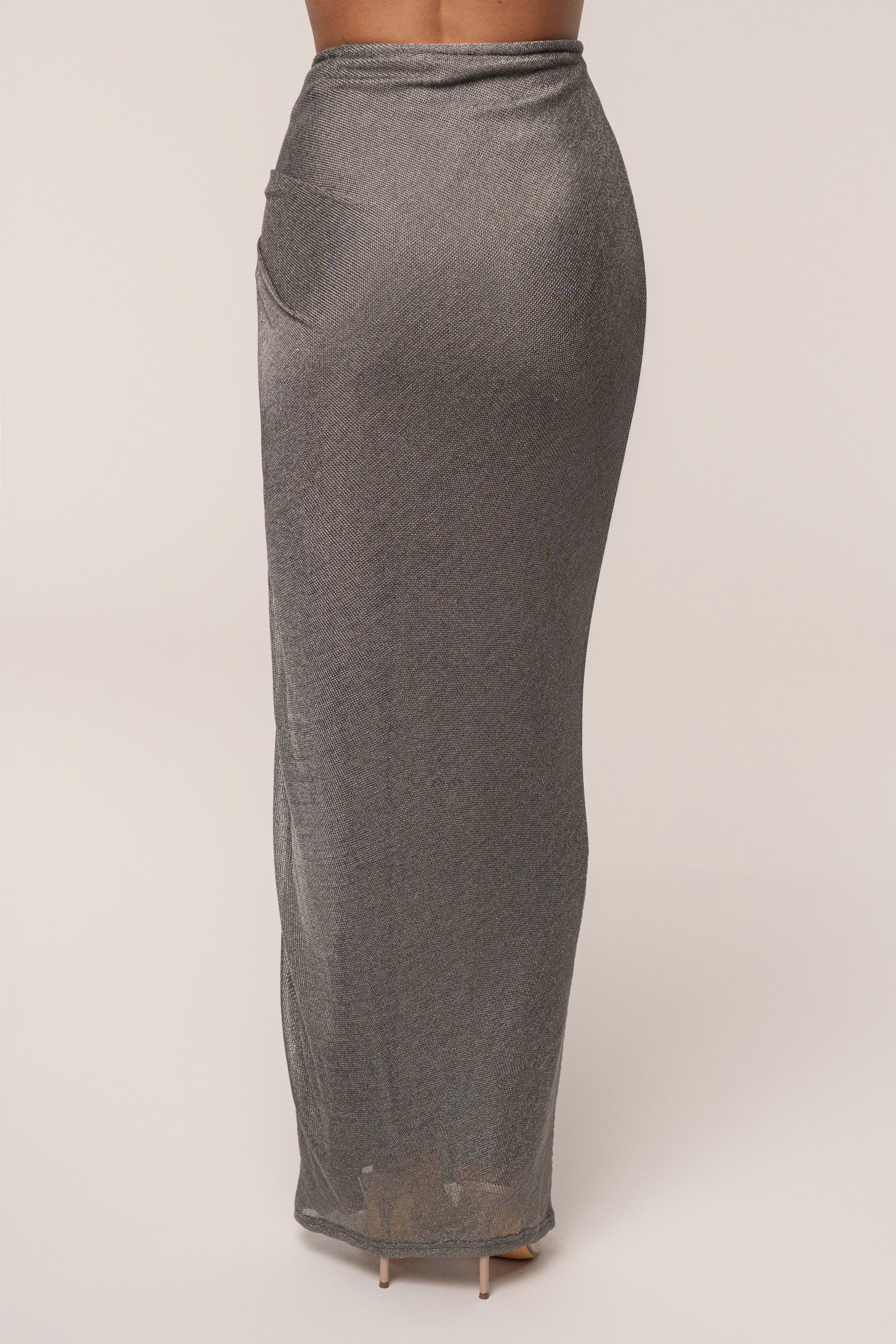 Silver Noelia Metallic Slit Skirt - JLUXLABEL