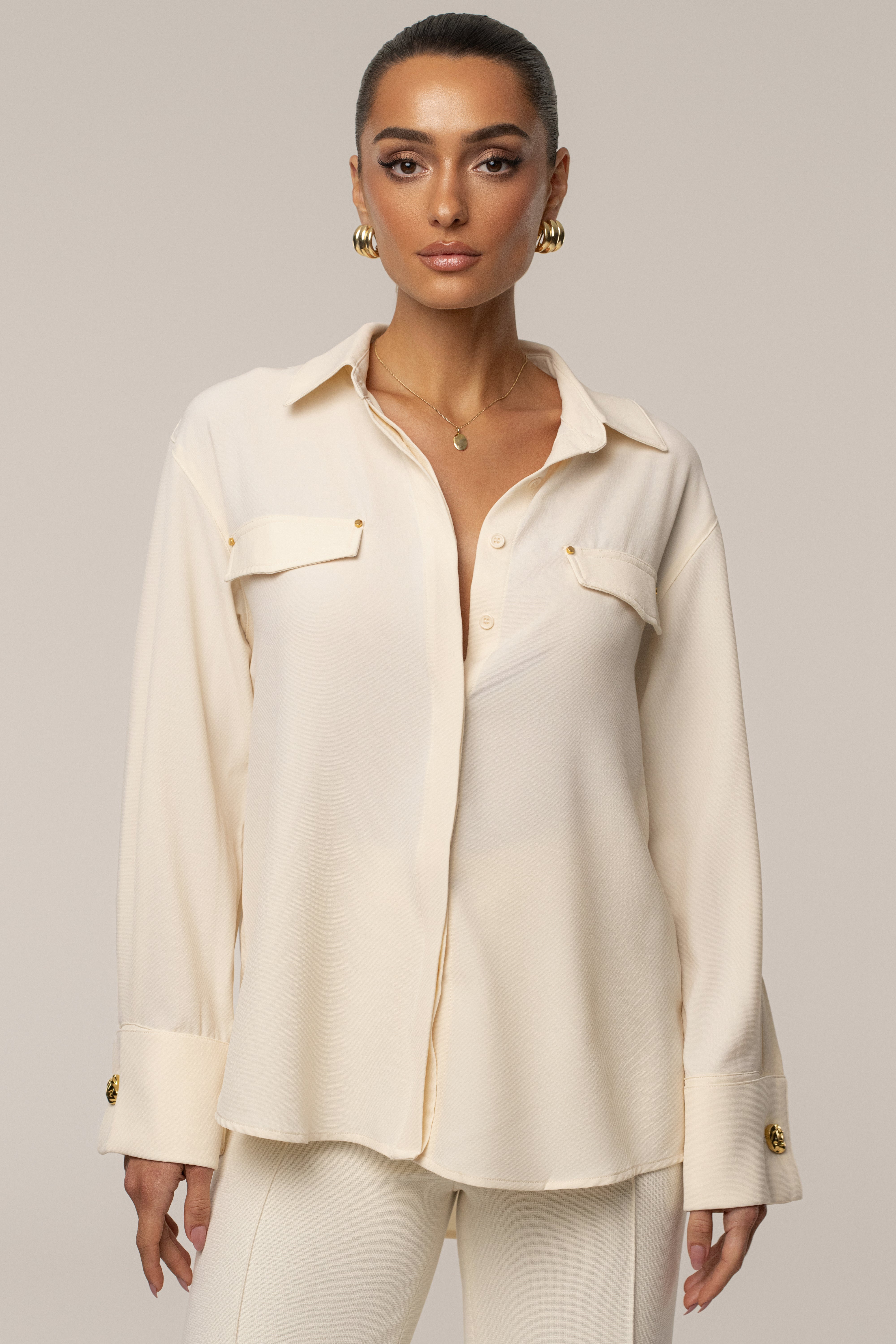 Buttercream Stella Button Up Shirt - JLUXLABEL