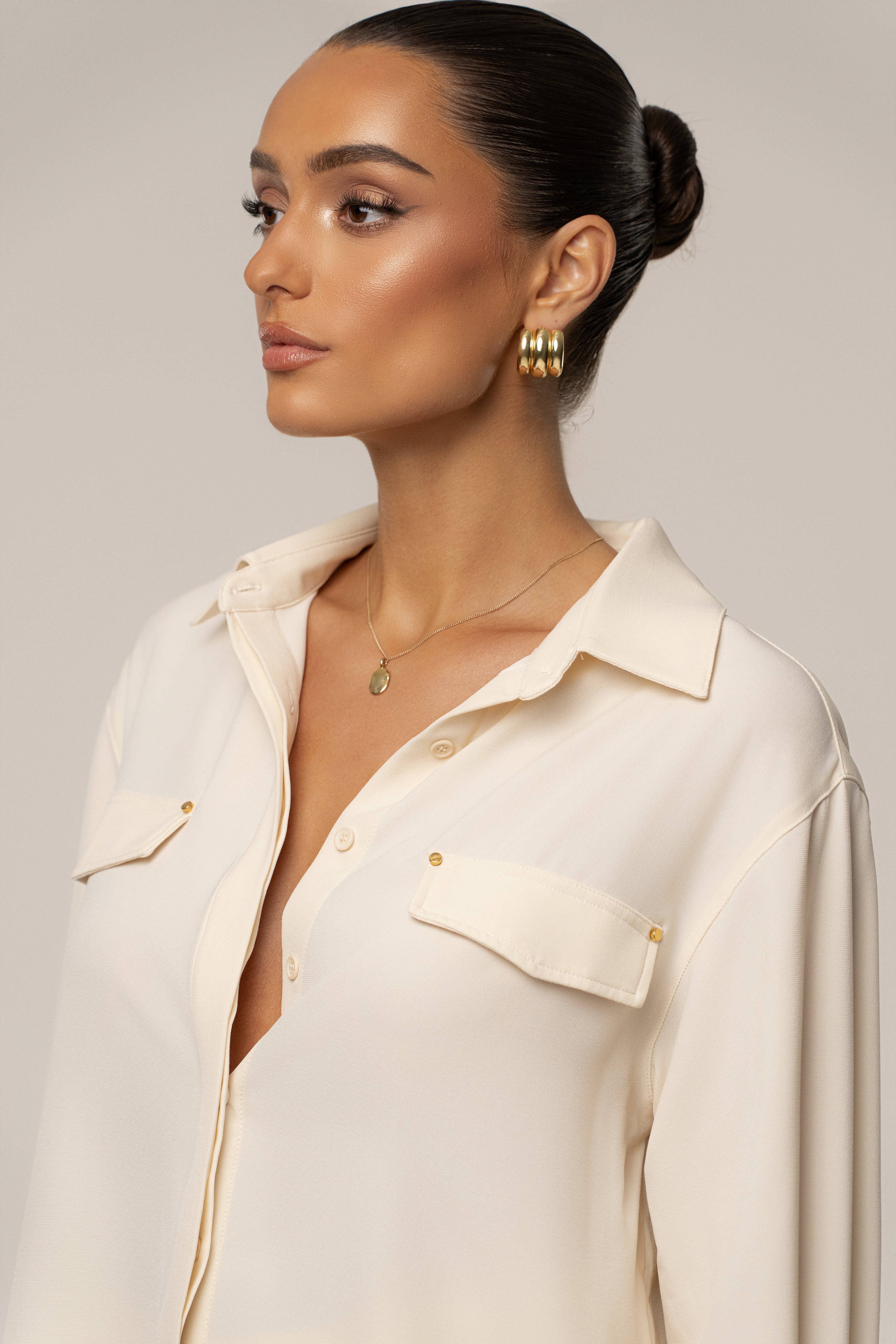 Buttercream Stella Button Up Shirt - JLUXLABEL