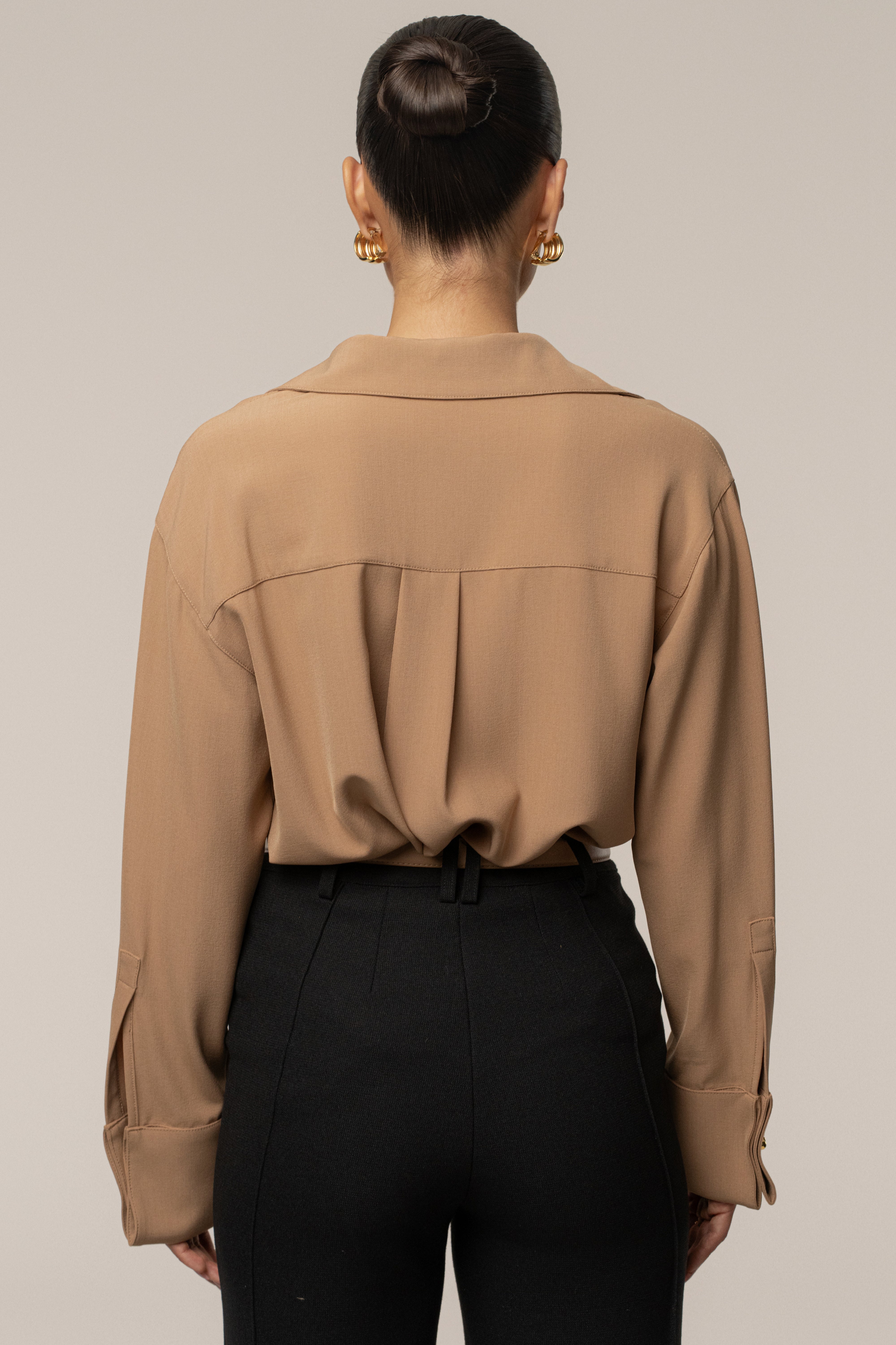 Tan Stella Button Up Shirt - JLUXLABEL