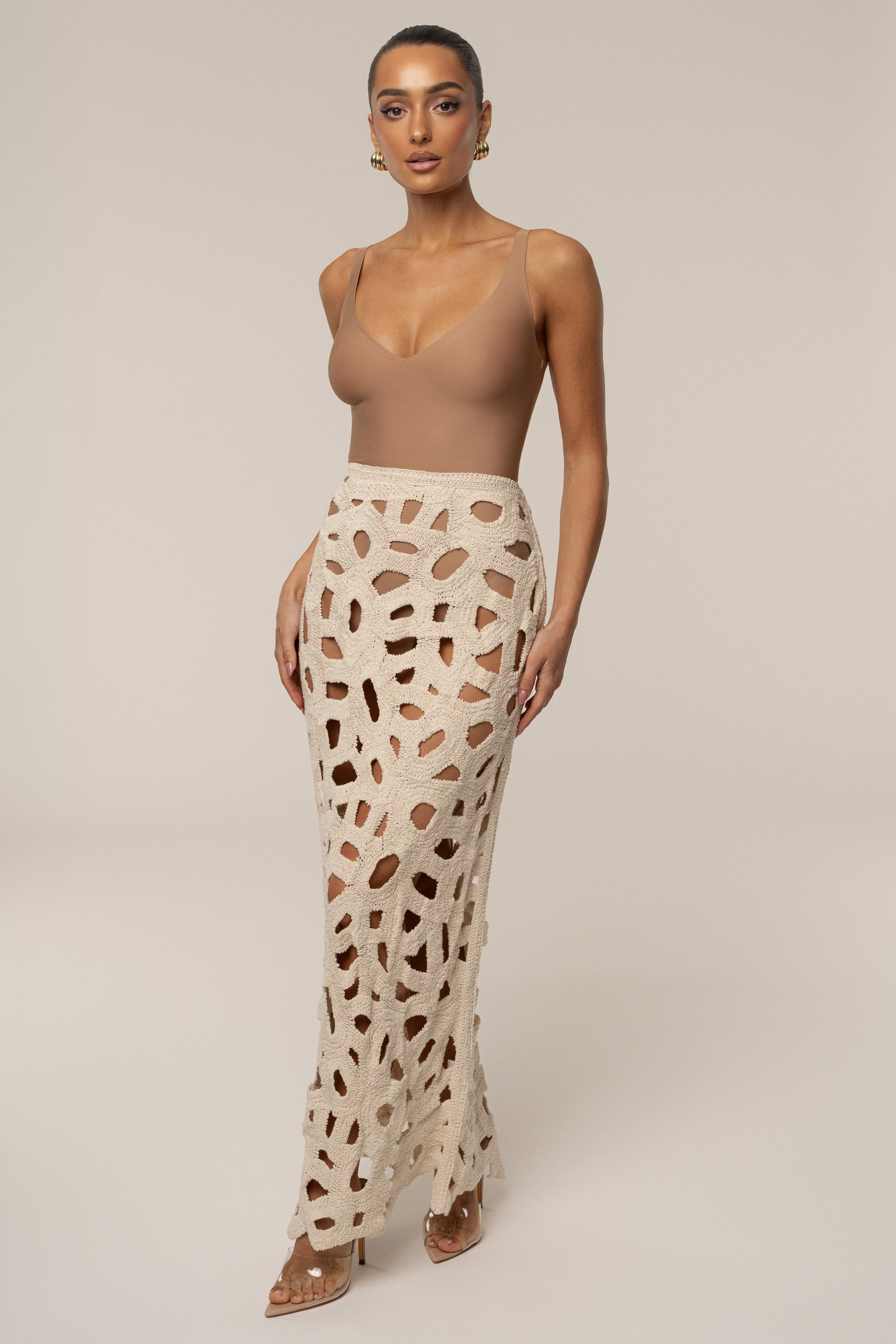 Ecru Coastal Breeze Crochet Maxi Skirt - JLUXLABEL
