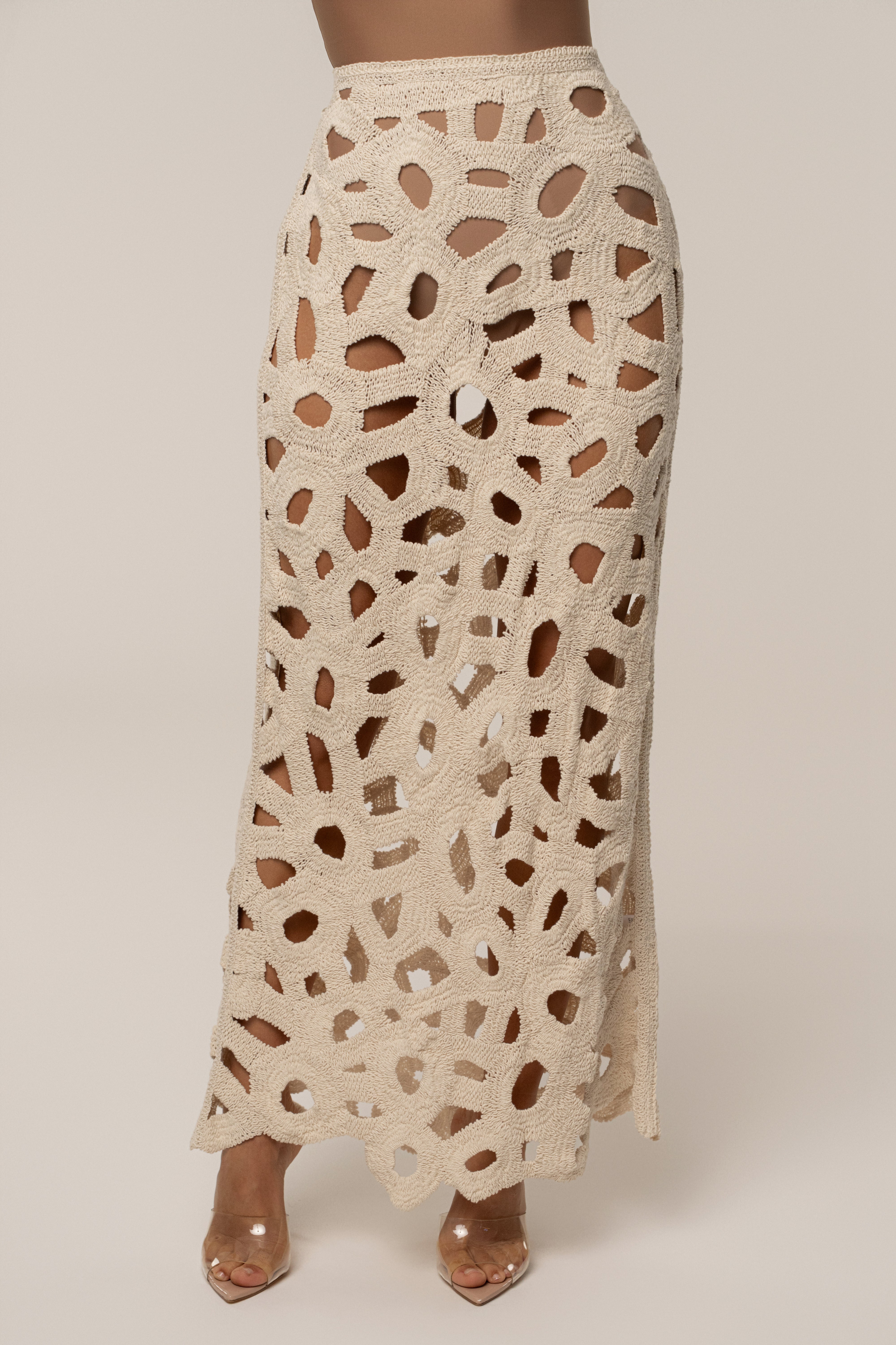 Ecru Coastal Breeze Crochet Maxi Skirt - JLUXLABEL