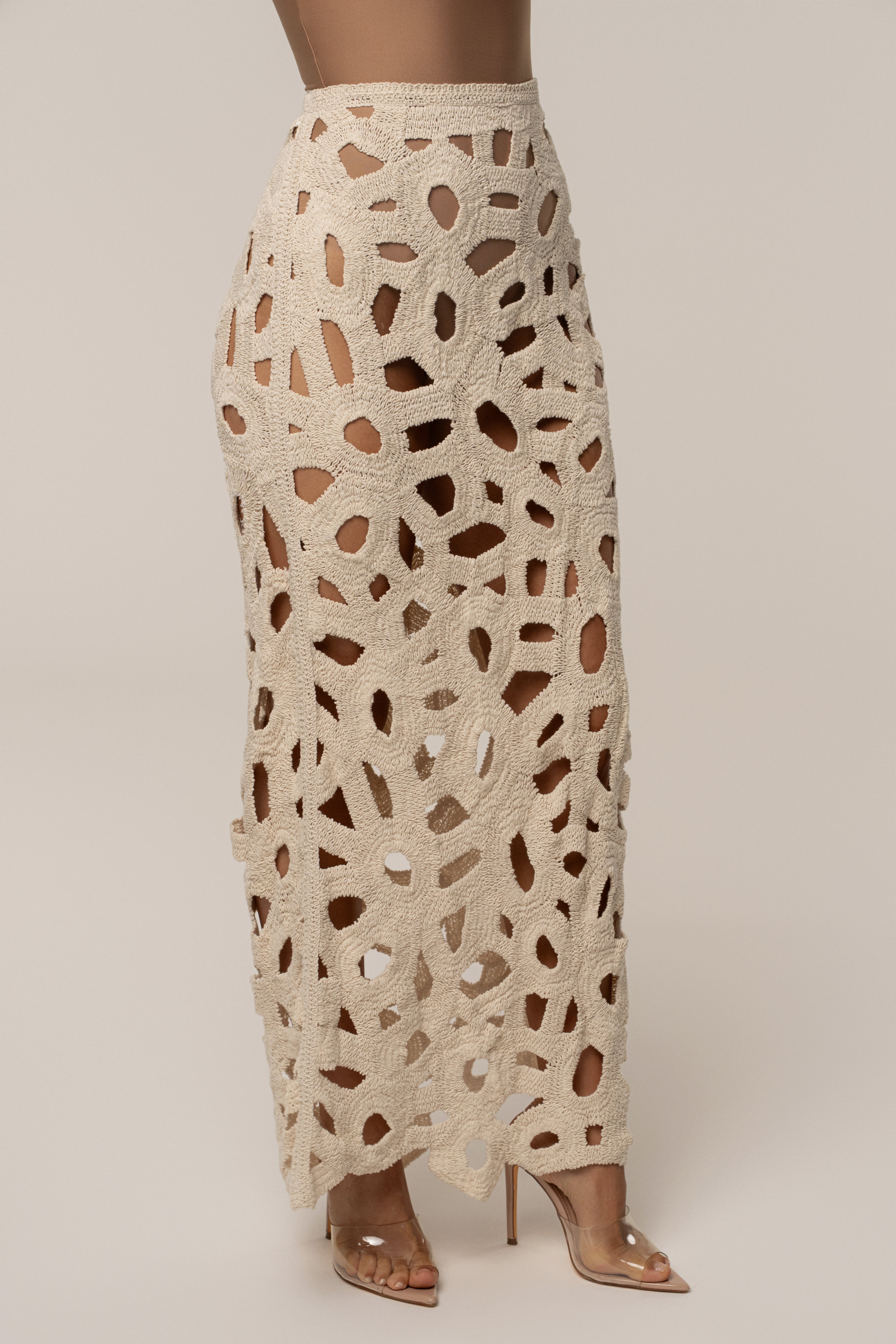 Ecru Coastal Breeze Crochet Maxi Skirt - JLUXLABEL