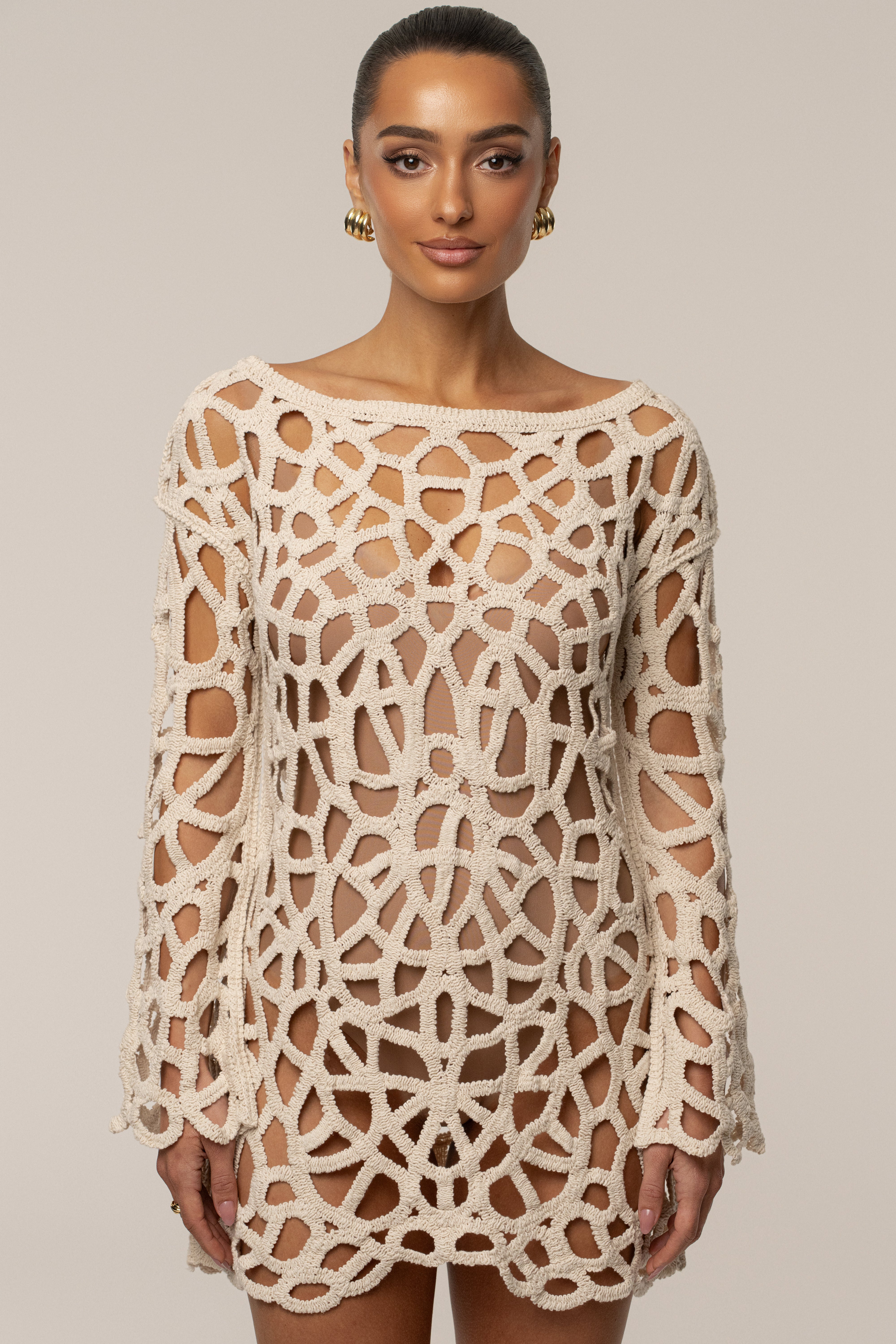 Ecru Seaside Crochet Cover Up - JLUXLABEL