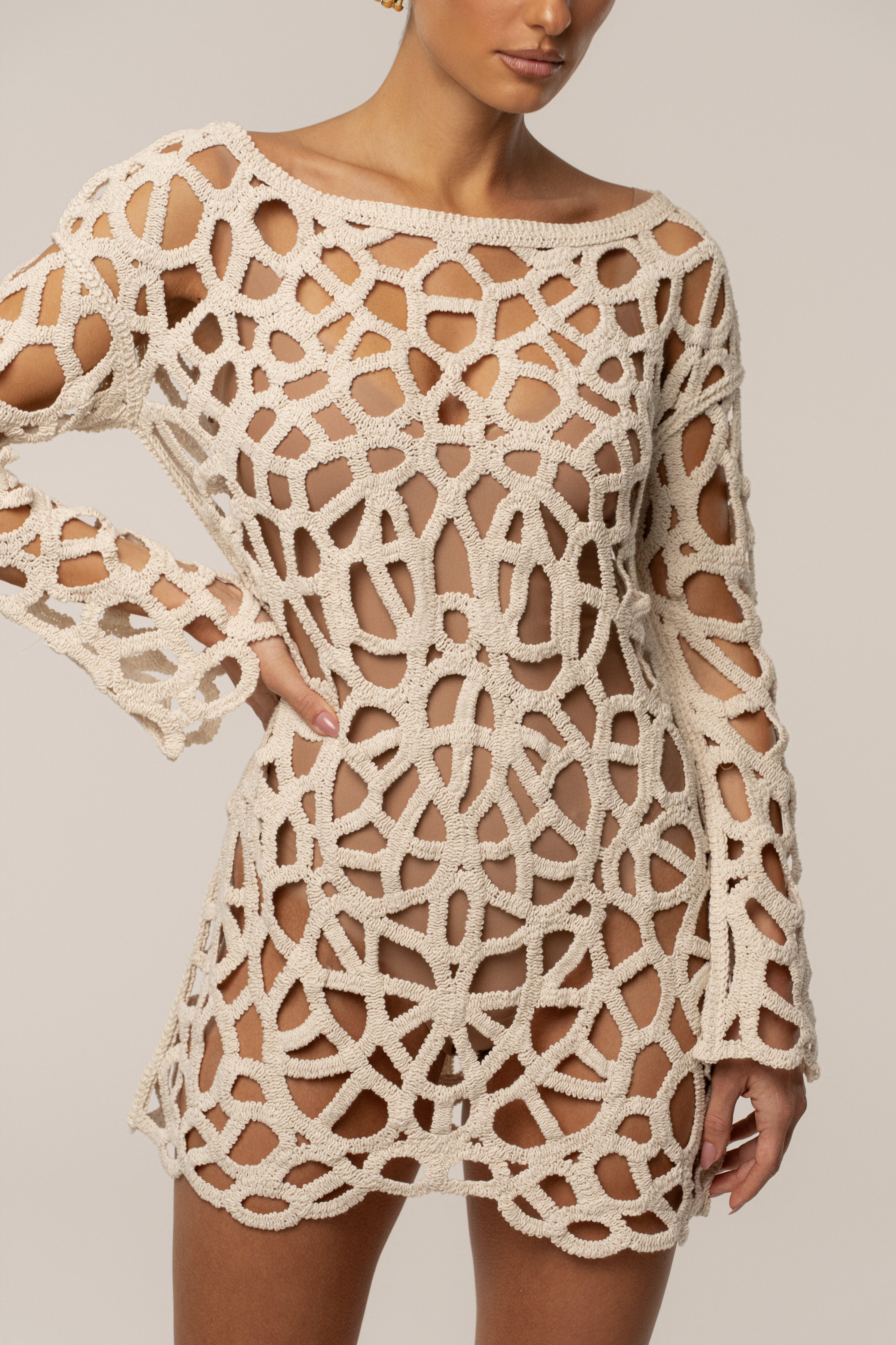 Ecru Seaside Crochet Cover Up - JLUXLABEL