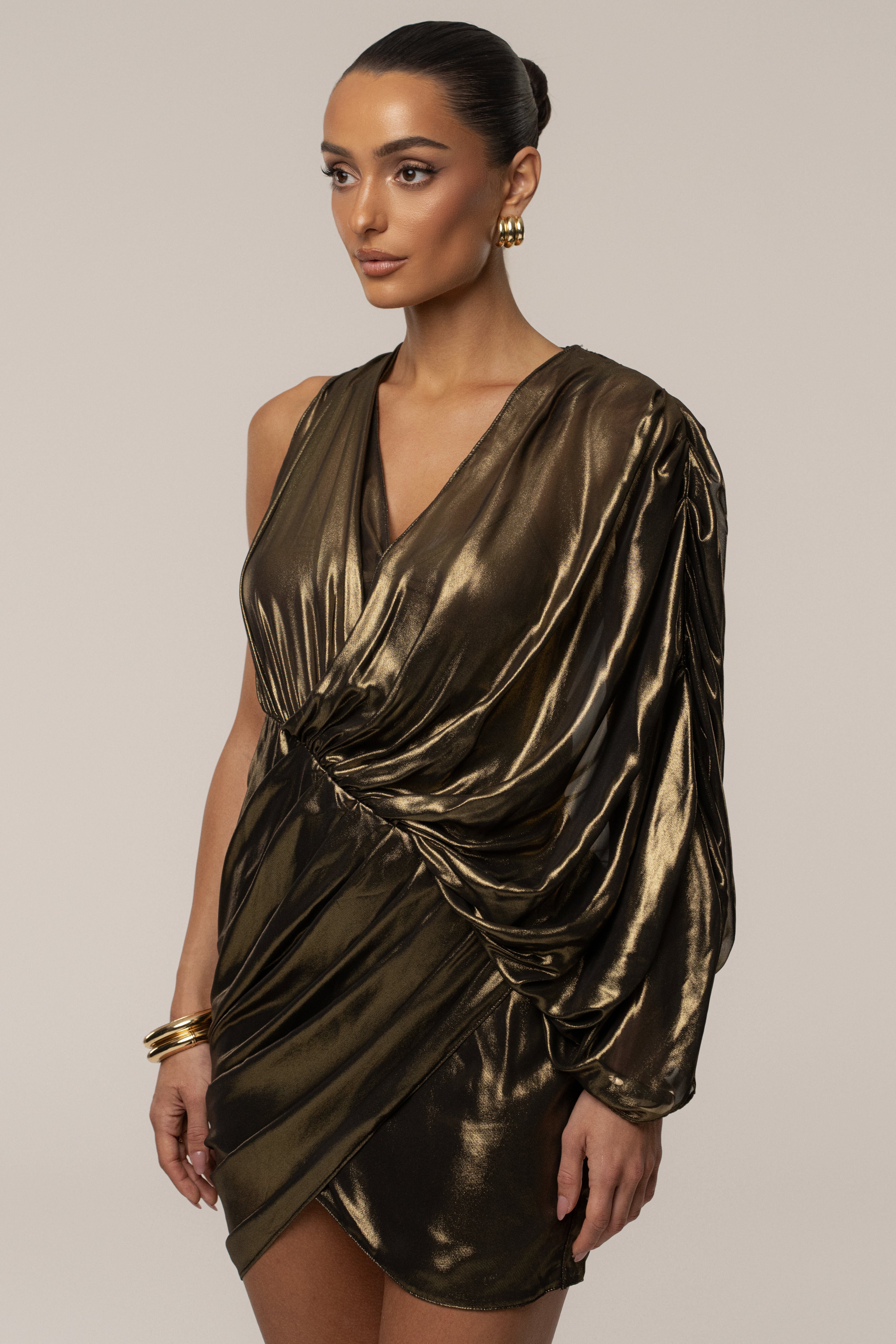 Gold Gleaming Metallic Mini Dress - JLUXLABEL
