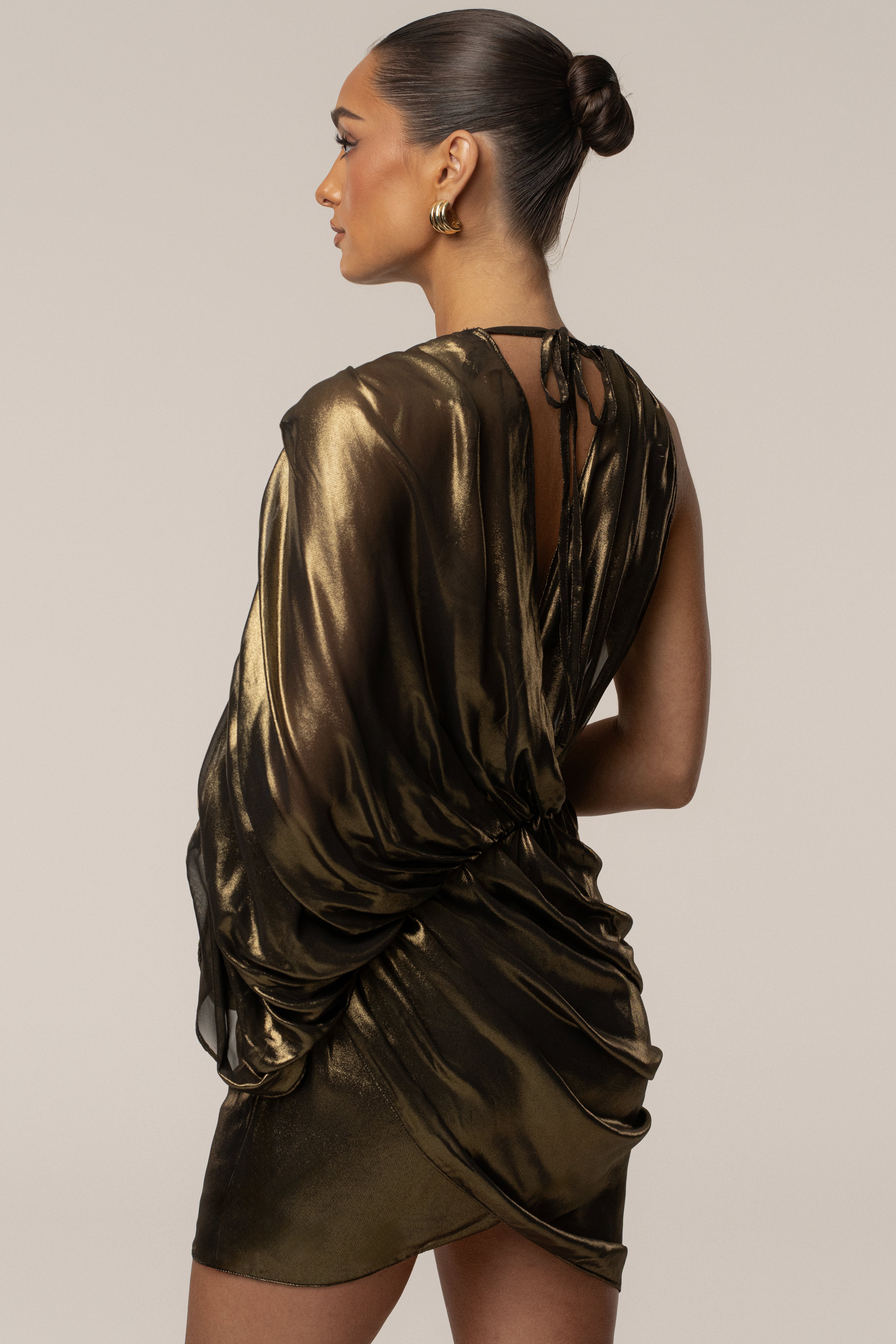 Gold Gleaming Metallic Mini Dress - JLUXLABEL