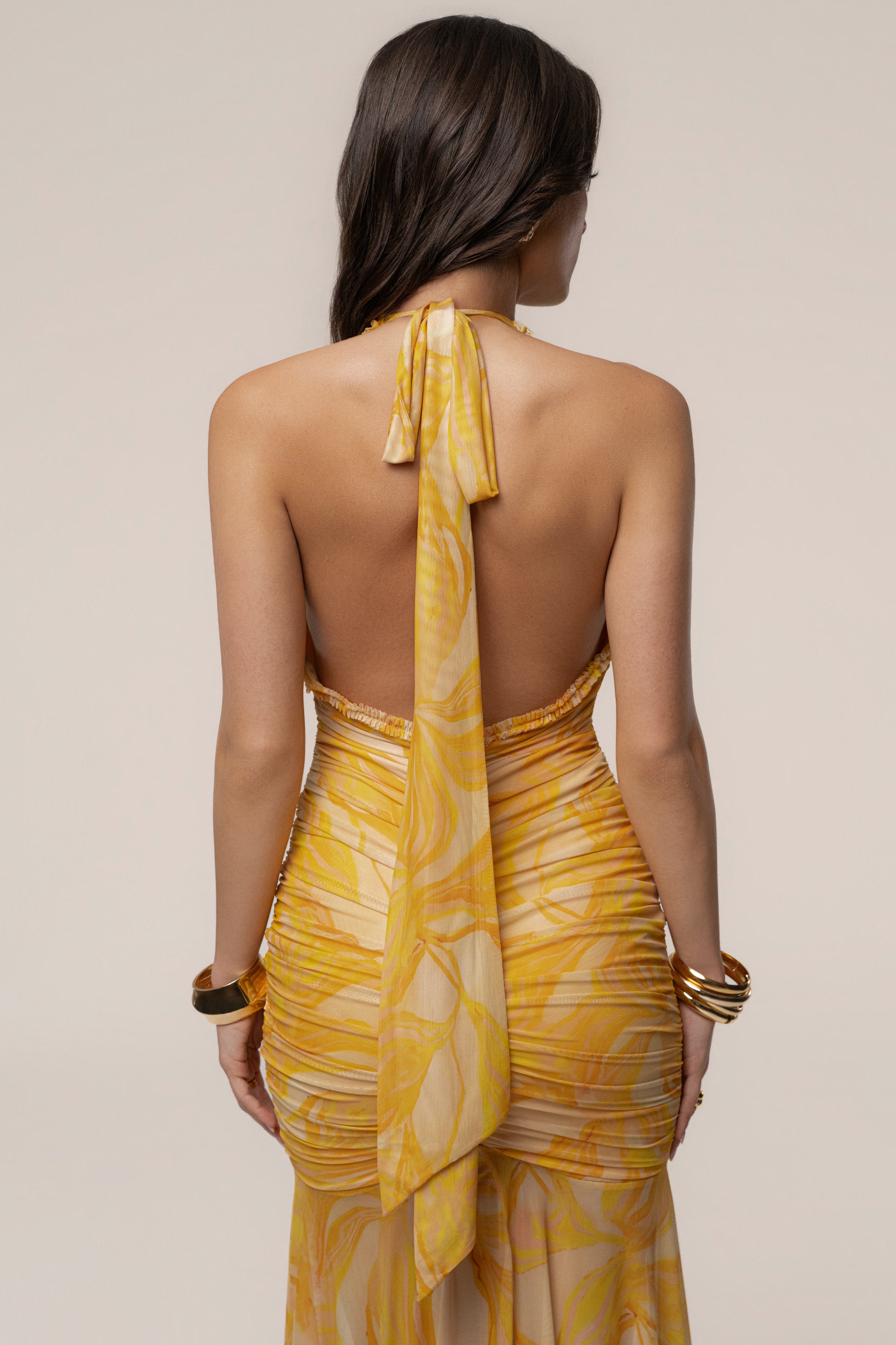 Yellow Paradise Glow Maxi Dress by JLUXLABEL, flowing sleeveless dress with a vibrant yellow color and elegant maxi length.