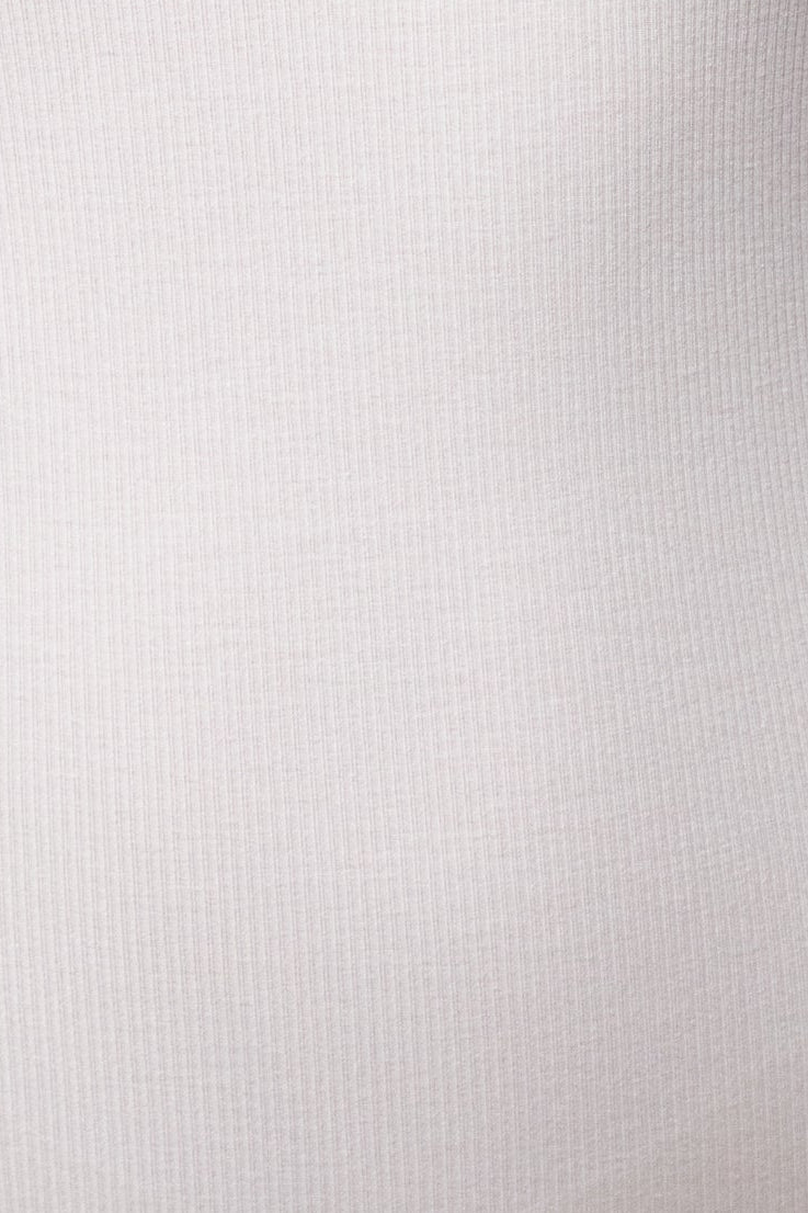 Ivory JLUXLABEL Akito ribbed bodysuit, close-up of fitted ribbed fabric and scoop neckline, casual stylish top.