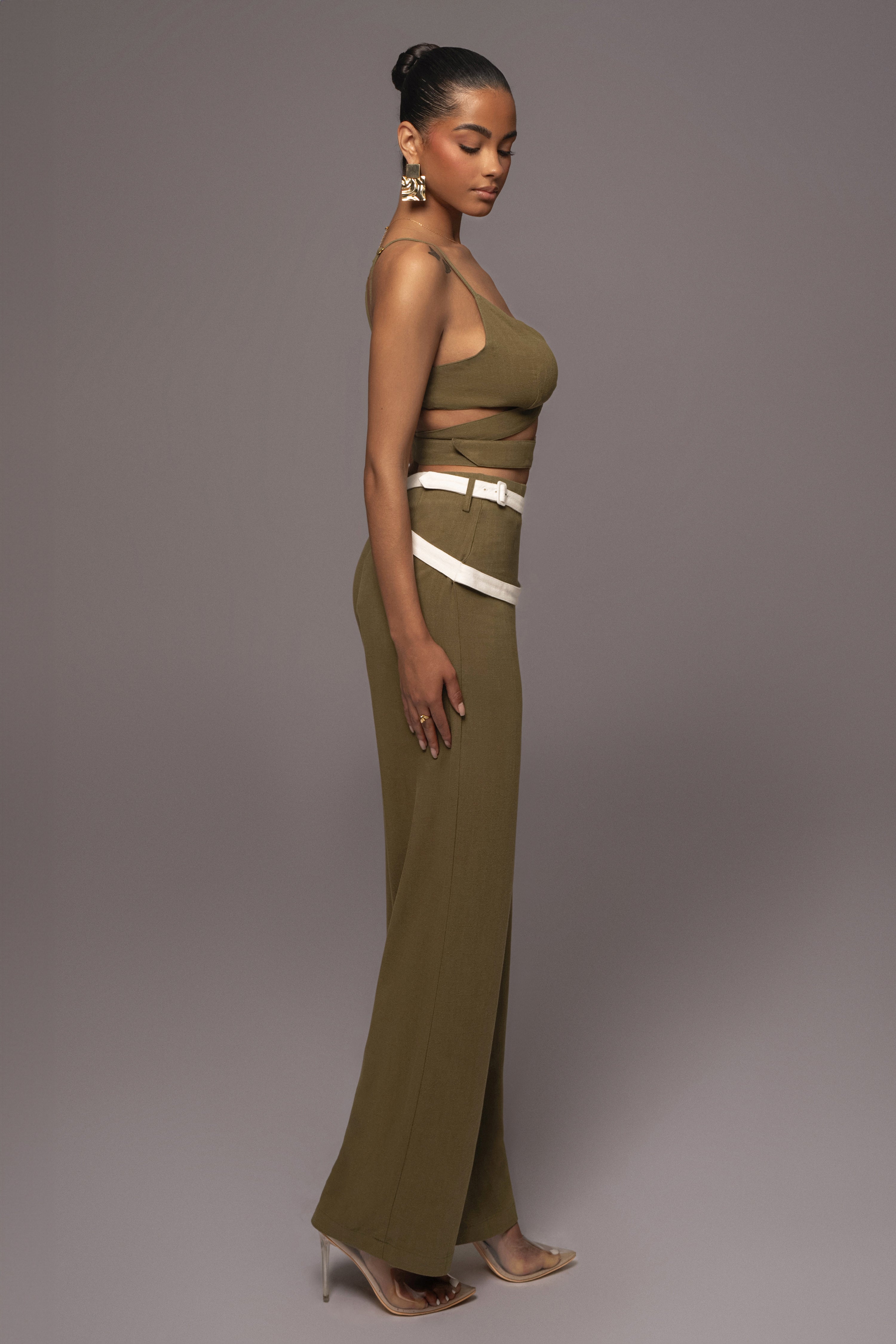 Olive Palm Beach Belted Linen Pants - JLUXLABEL