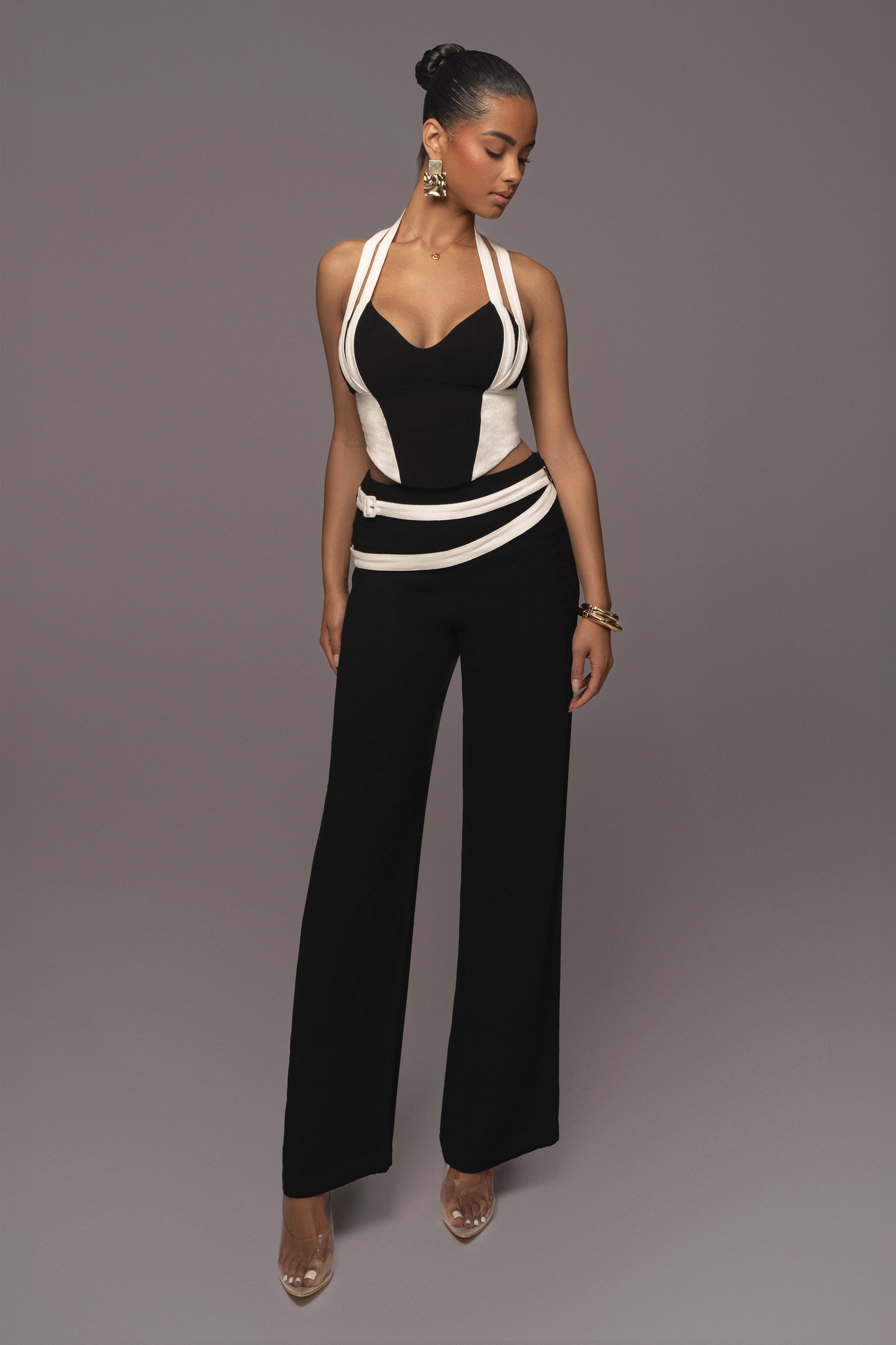 Black/Ivory Renewal Linen Bustier - JLUXLABEL