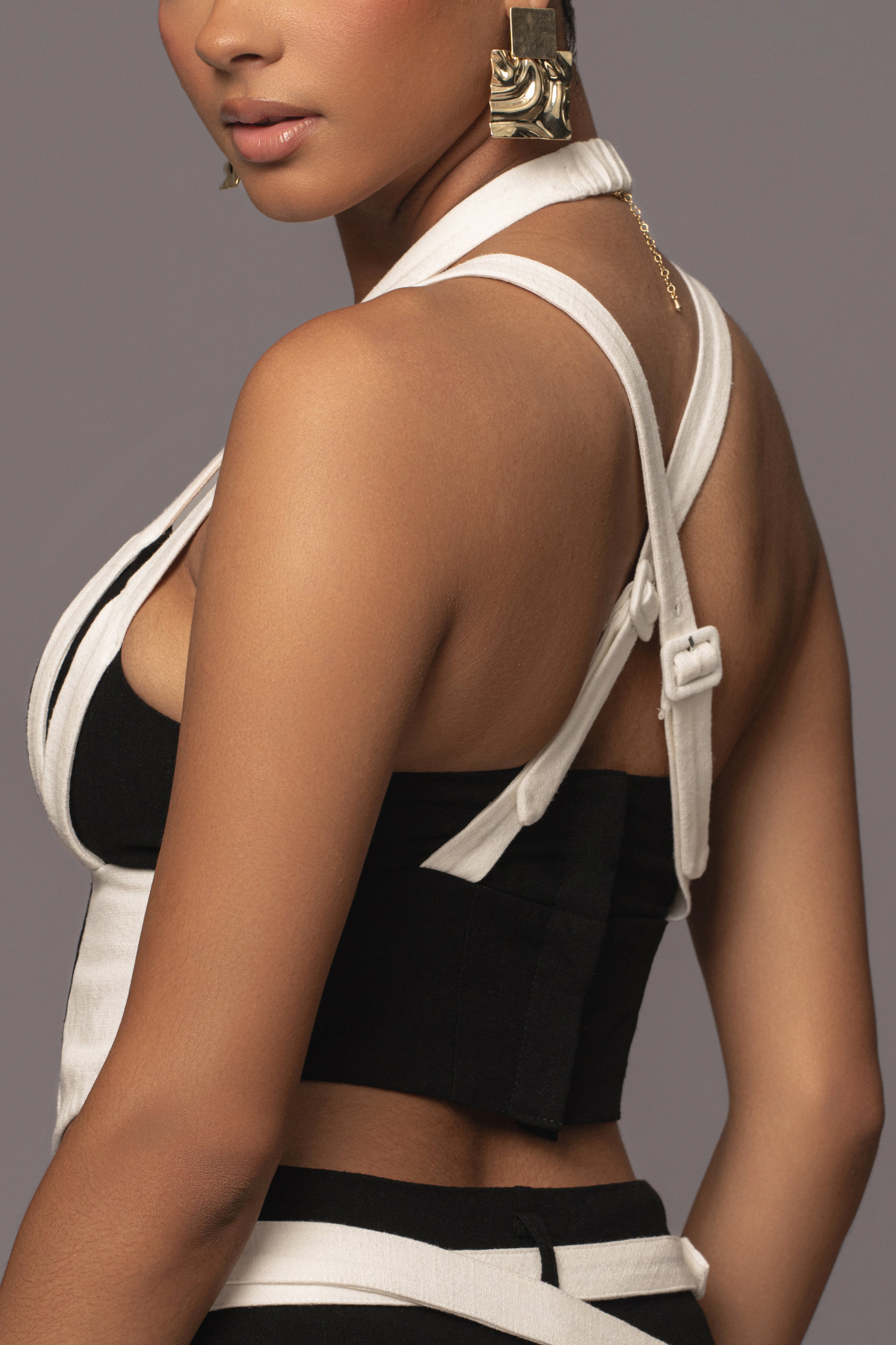 Black/Ivory Renewal Linen Bustier - JLUXLABEL