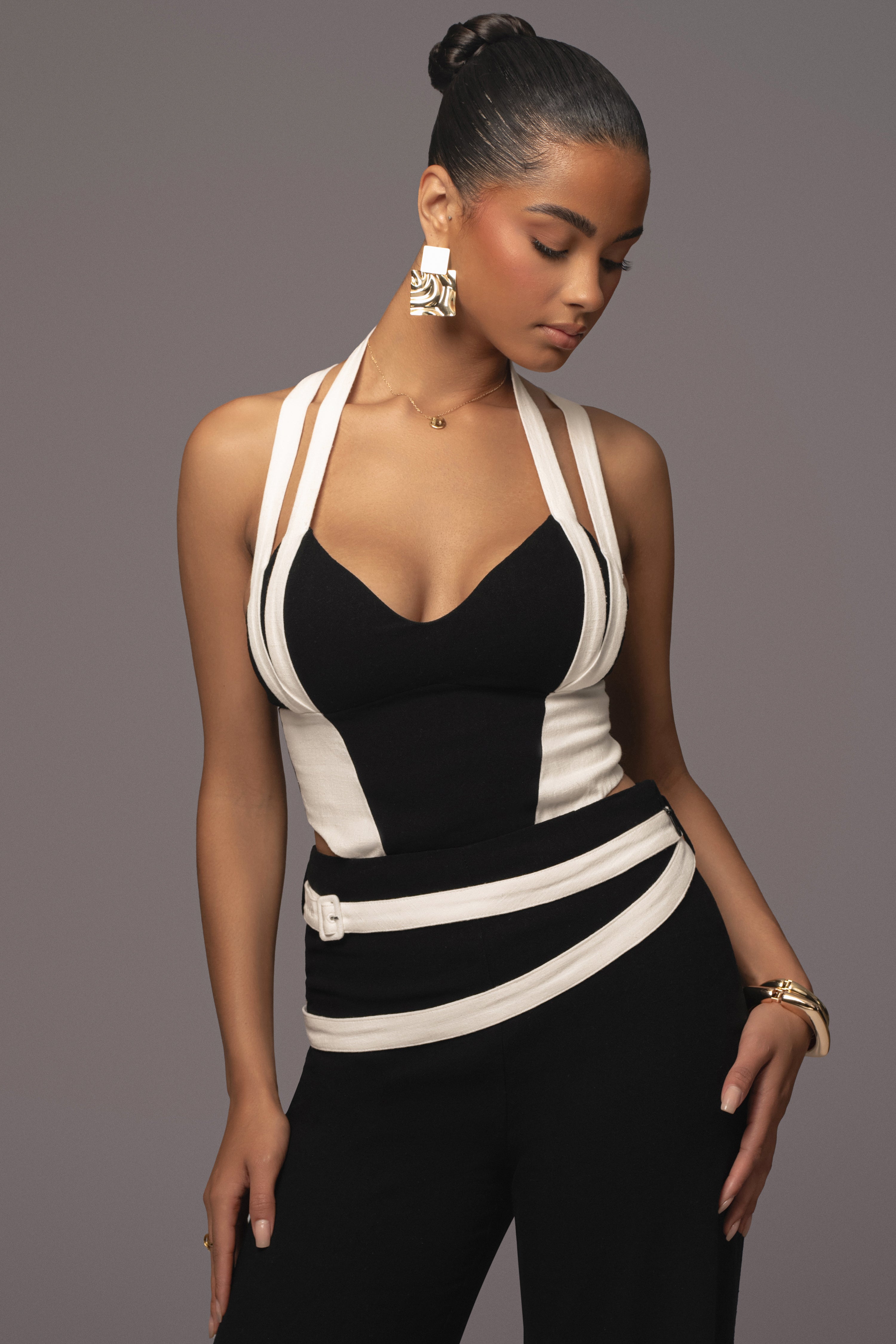 Black/Ivory Renewal Linen Bustier - JLUXLABEL