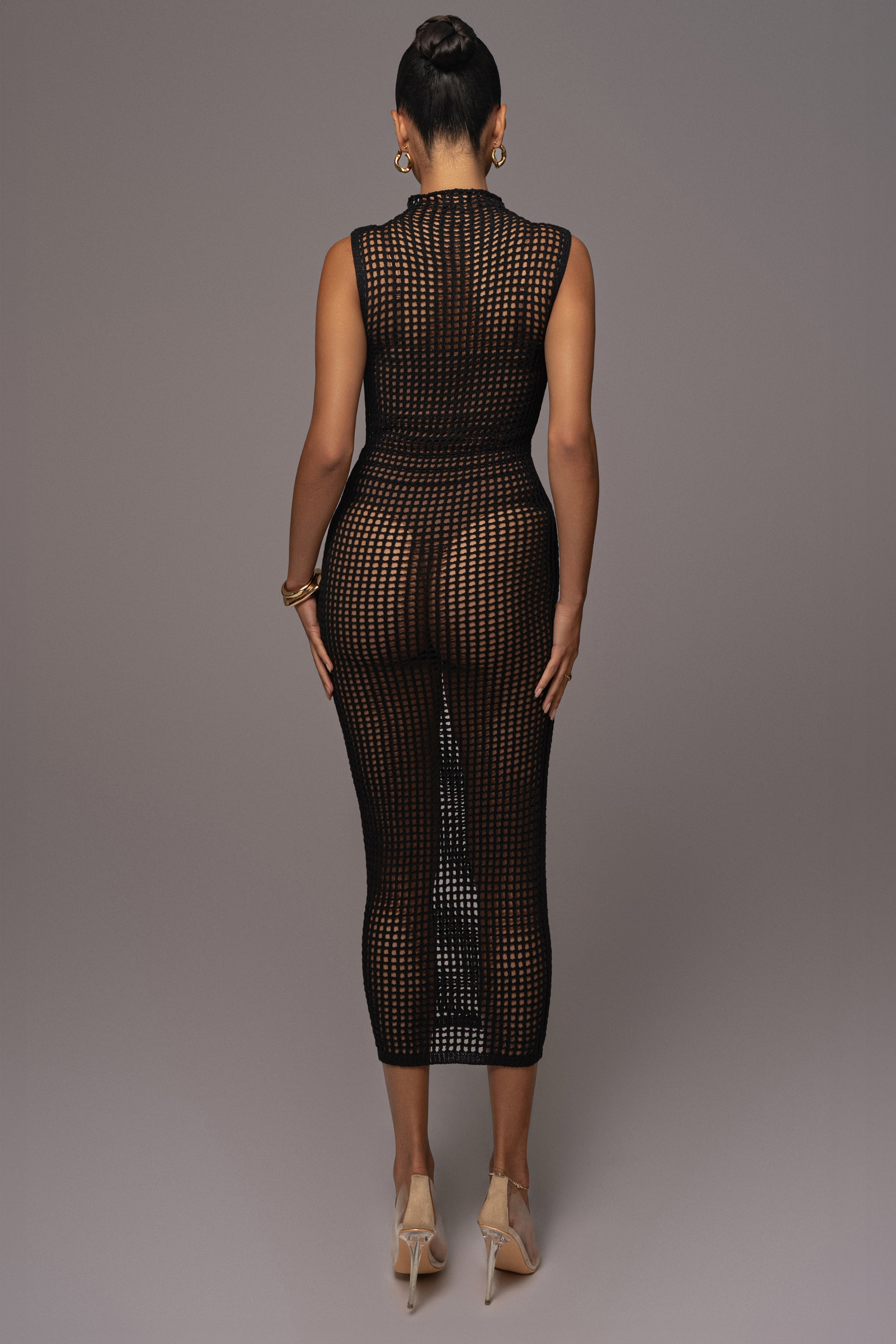 Black Pacific Tides Crochet Maxi Dress - JLUXLABEL