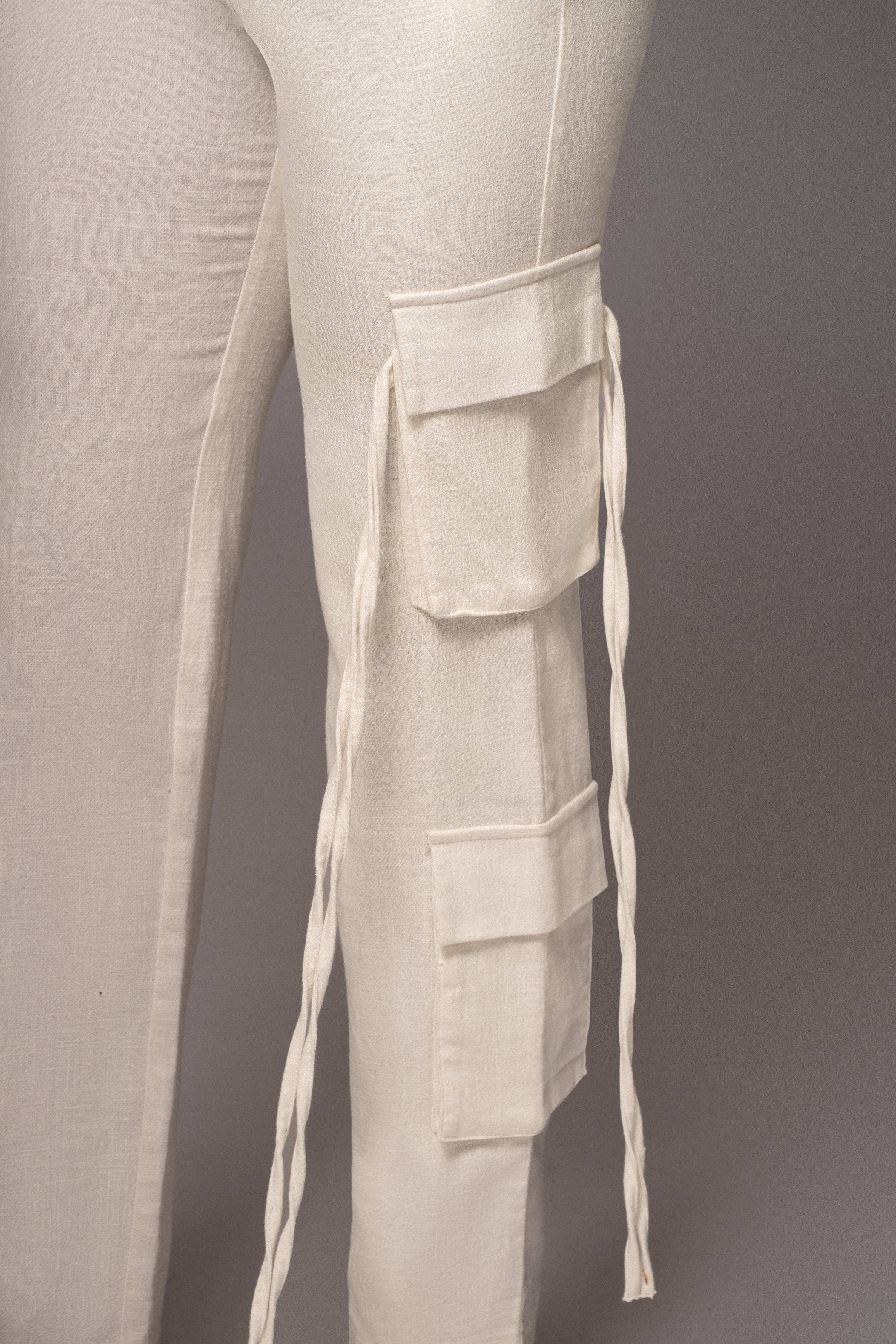 White Better Half Linen Utility Pants - JLUXLABEL