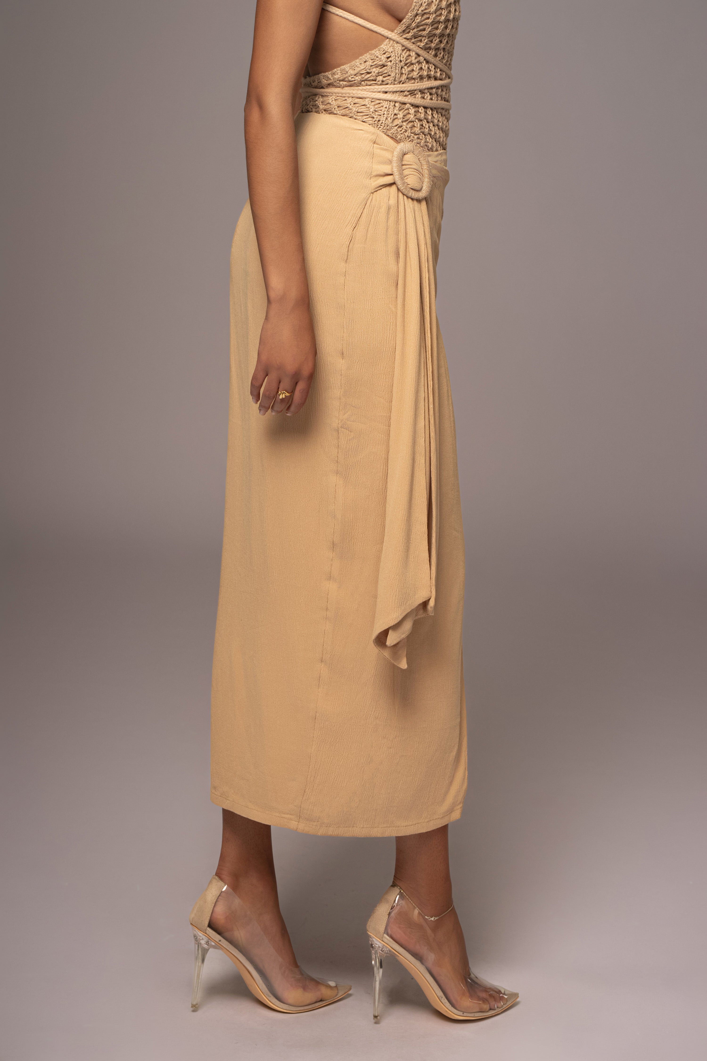 Khaki Athea Drape Maxi Skirt - JLUXLABEL