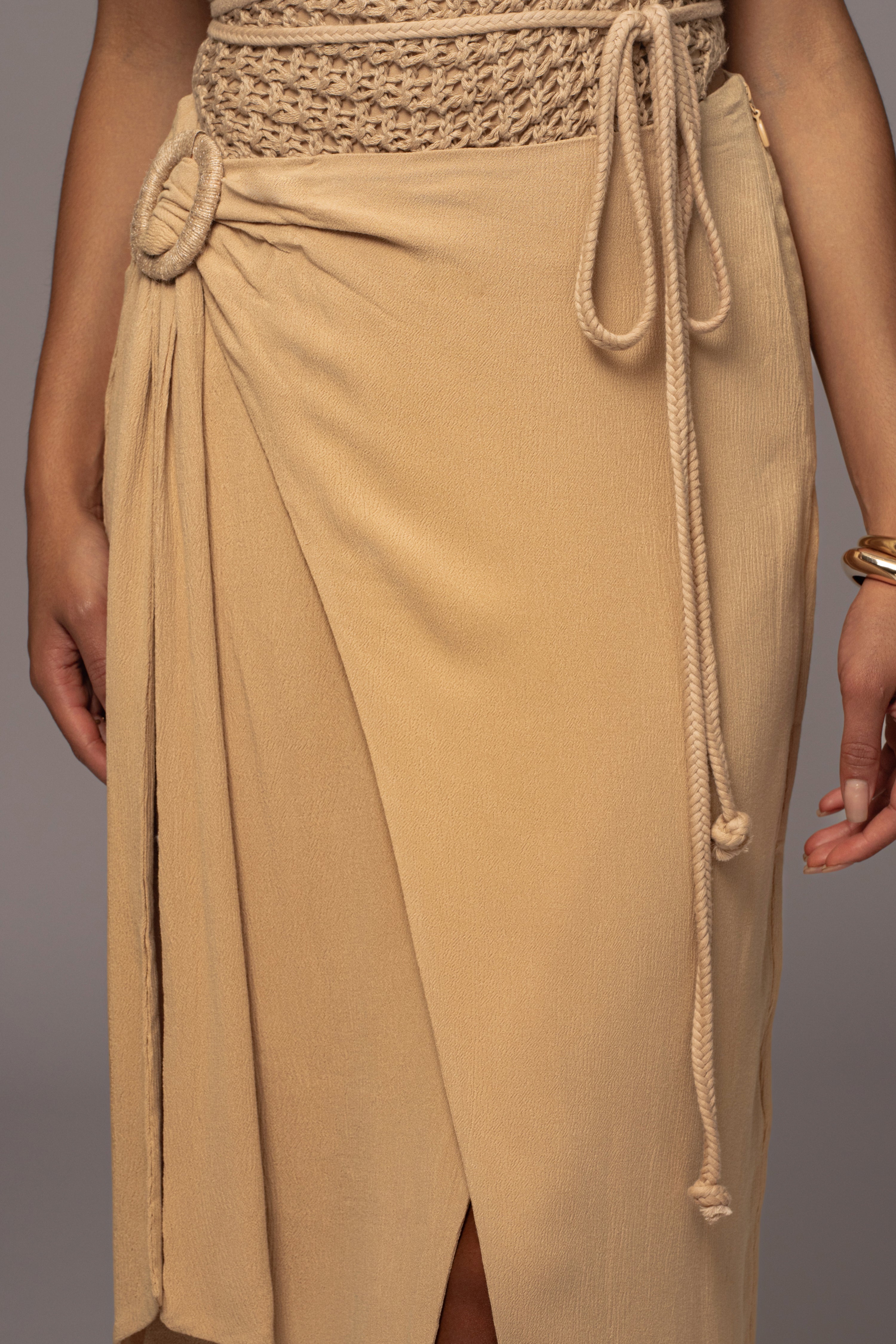 Khaki Athea Drape Maxi Skirt - JLUXLABEL