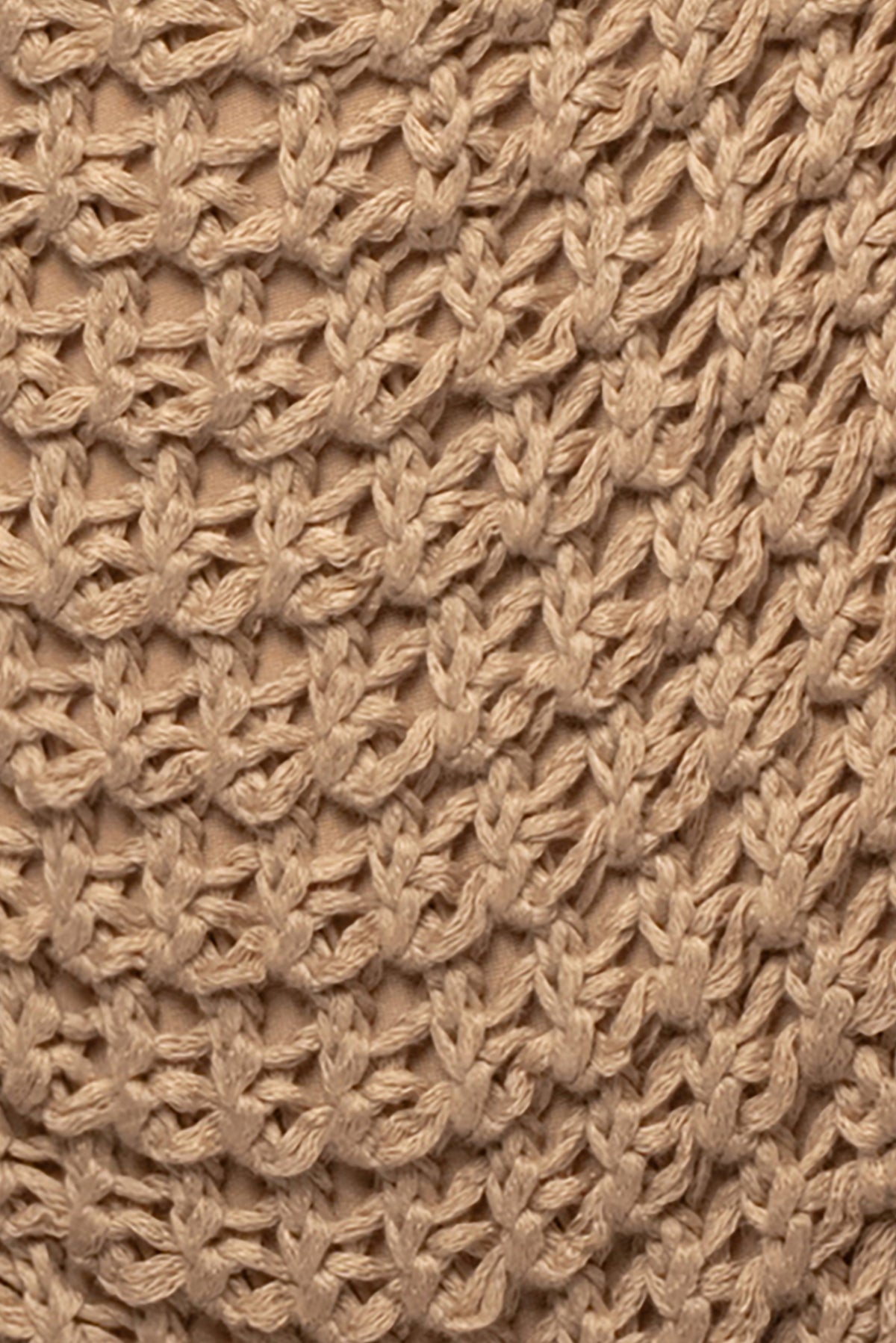 Beige Kenna knit crochet bodysuit from JLUXLABEL, showing intricate knit and fitted design on a model.
