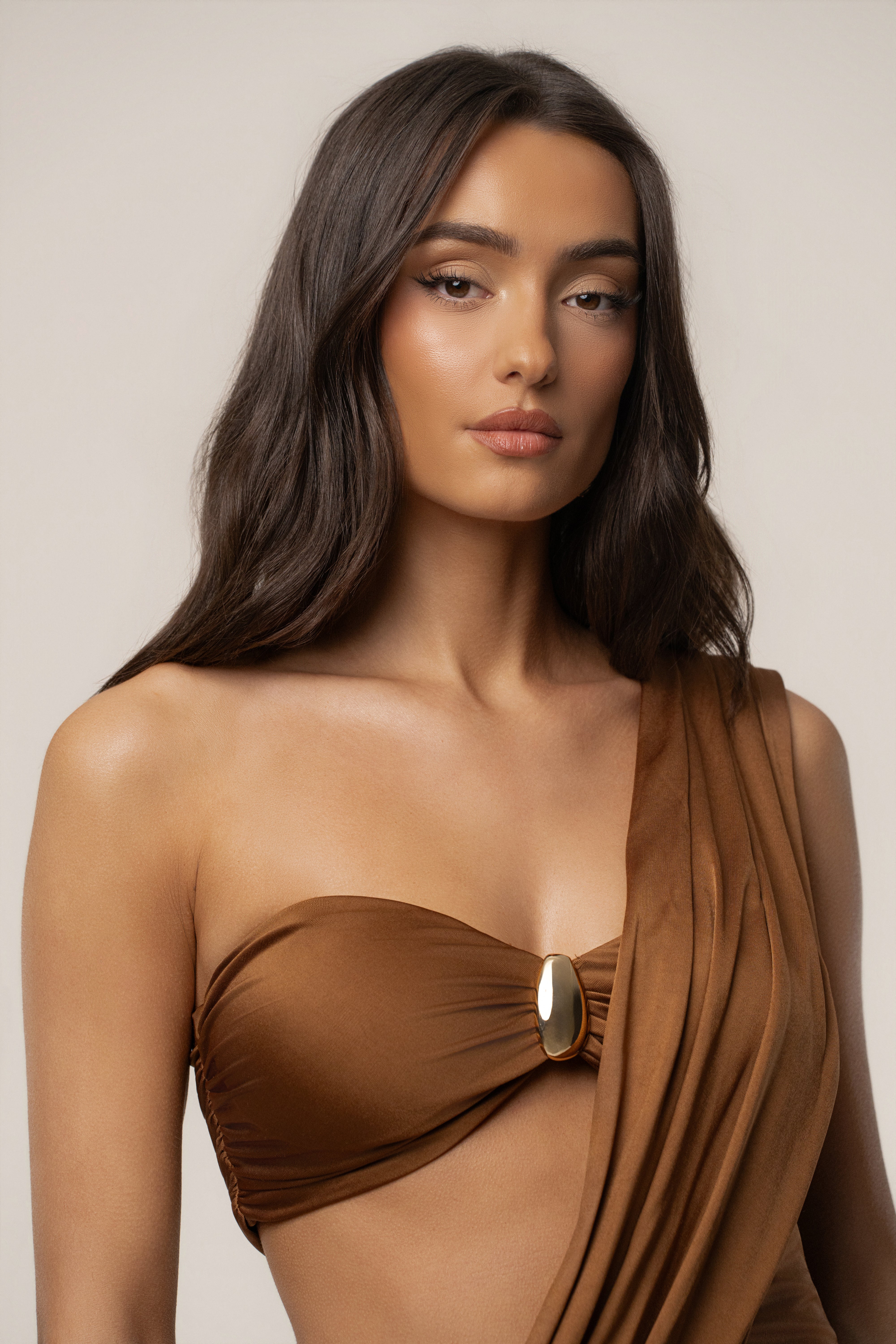 Tan Love And Legacy Draped Dress - JLUXLABEL