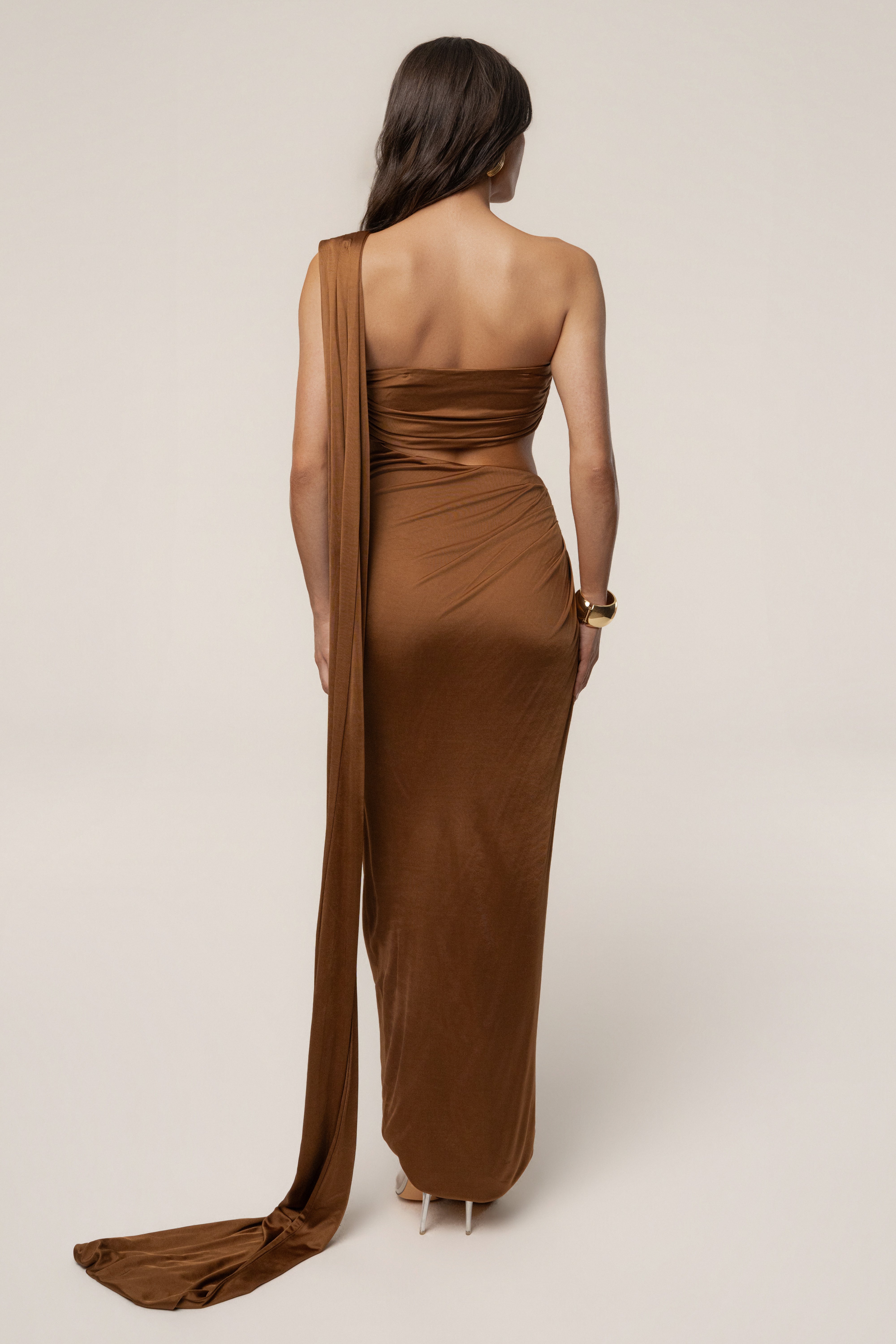 Tan Love And Legacy Draped Dress - JLUXLABEL