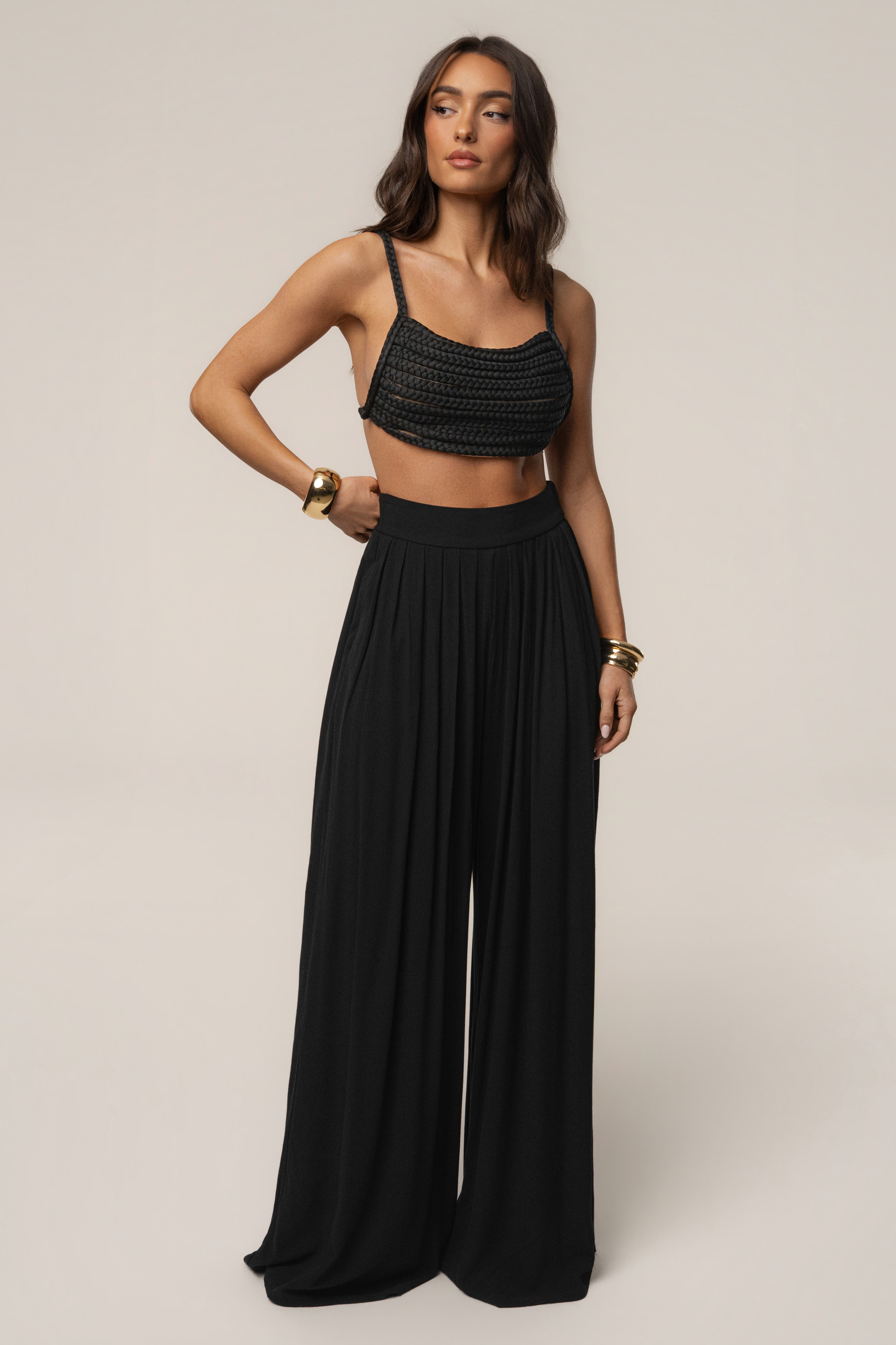 Black After Sunset Pleated Pants - JLUXLABEL
