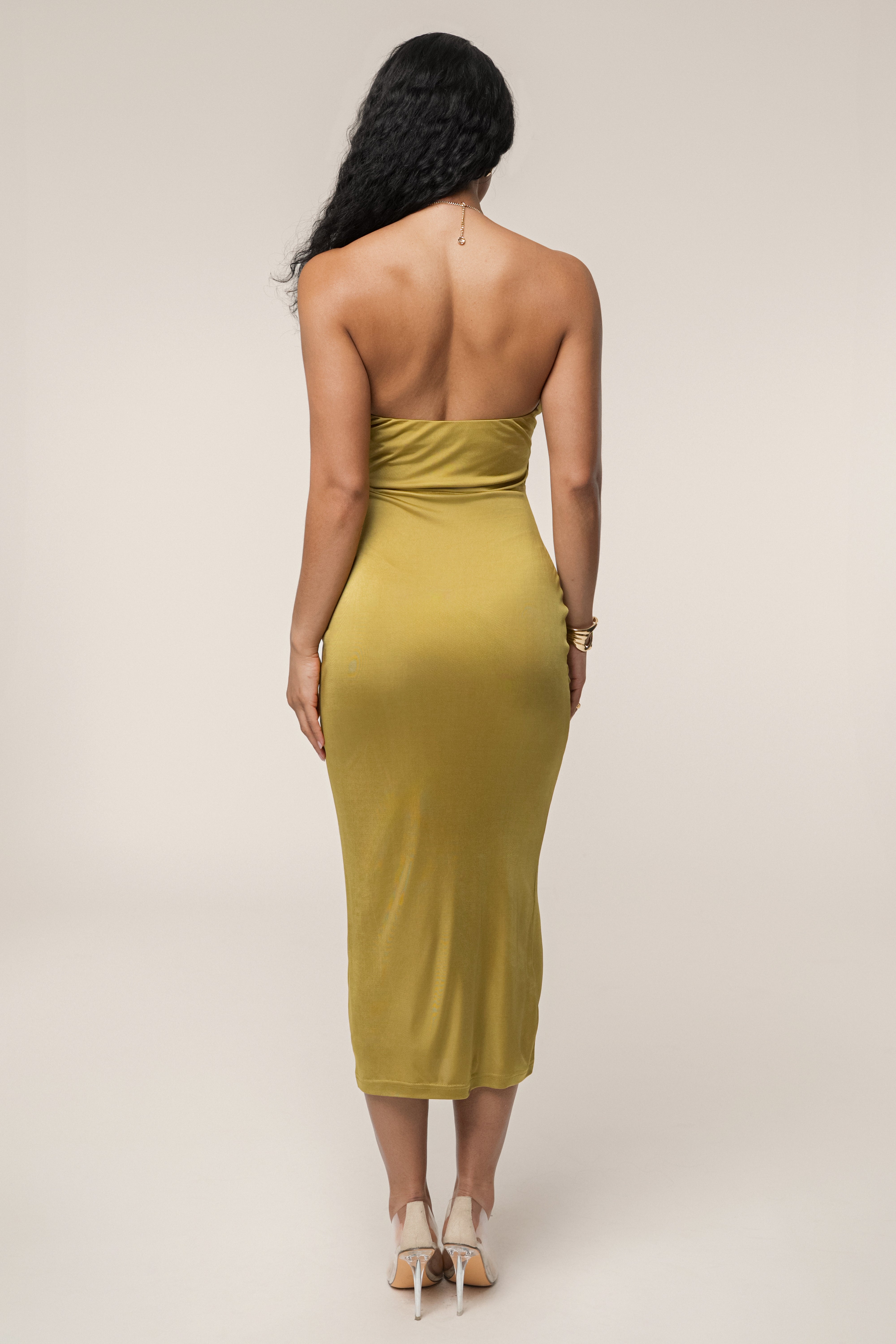 Lime Cutout Chain Midi Dress - JLUXLABEL