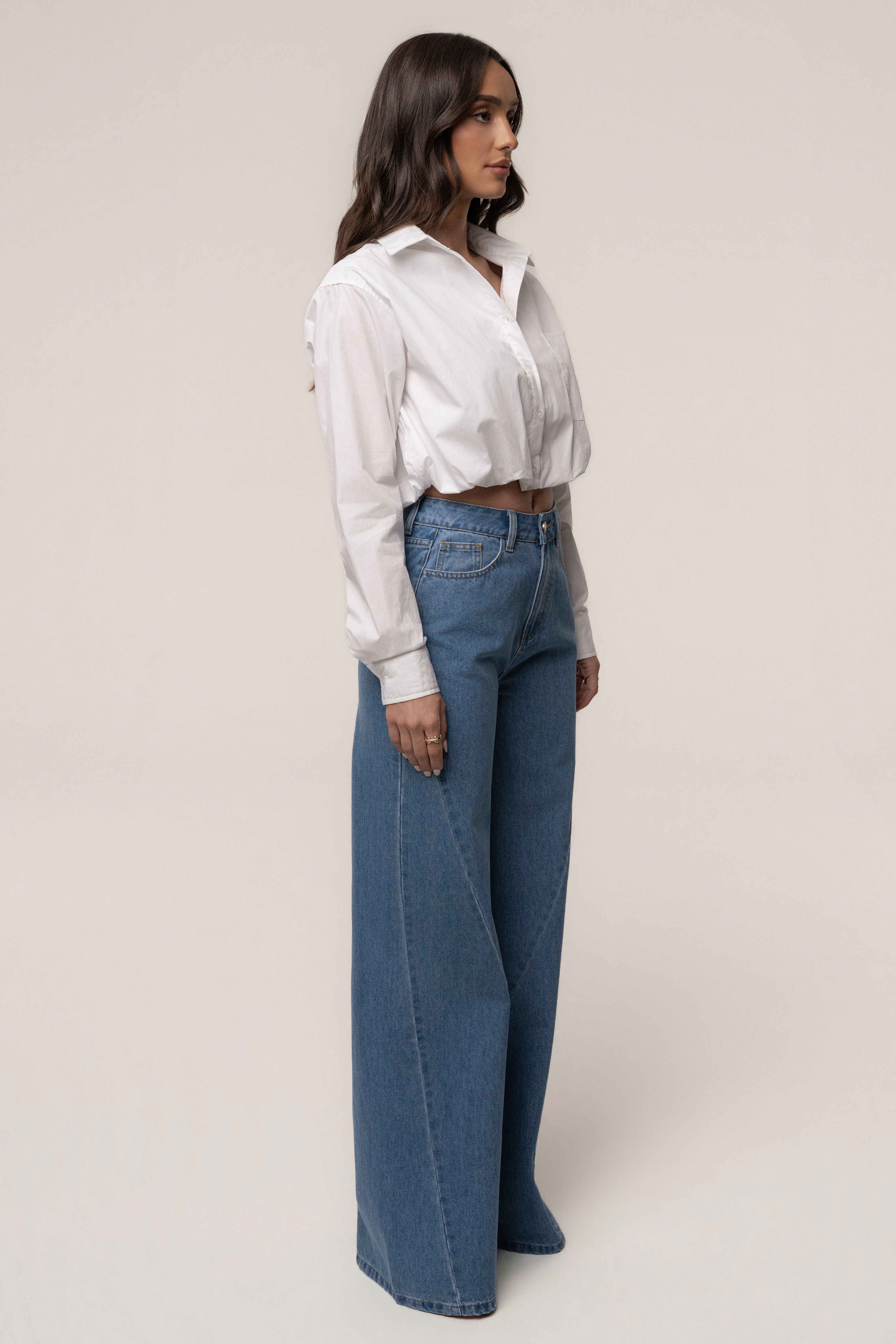 White Minimalist Button Down Crop - JLUXLABEL