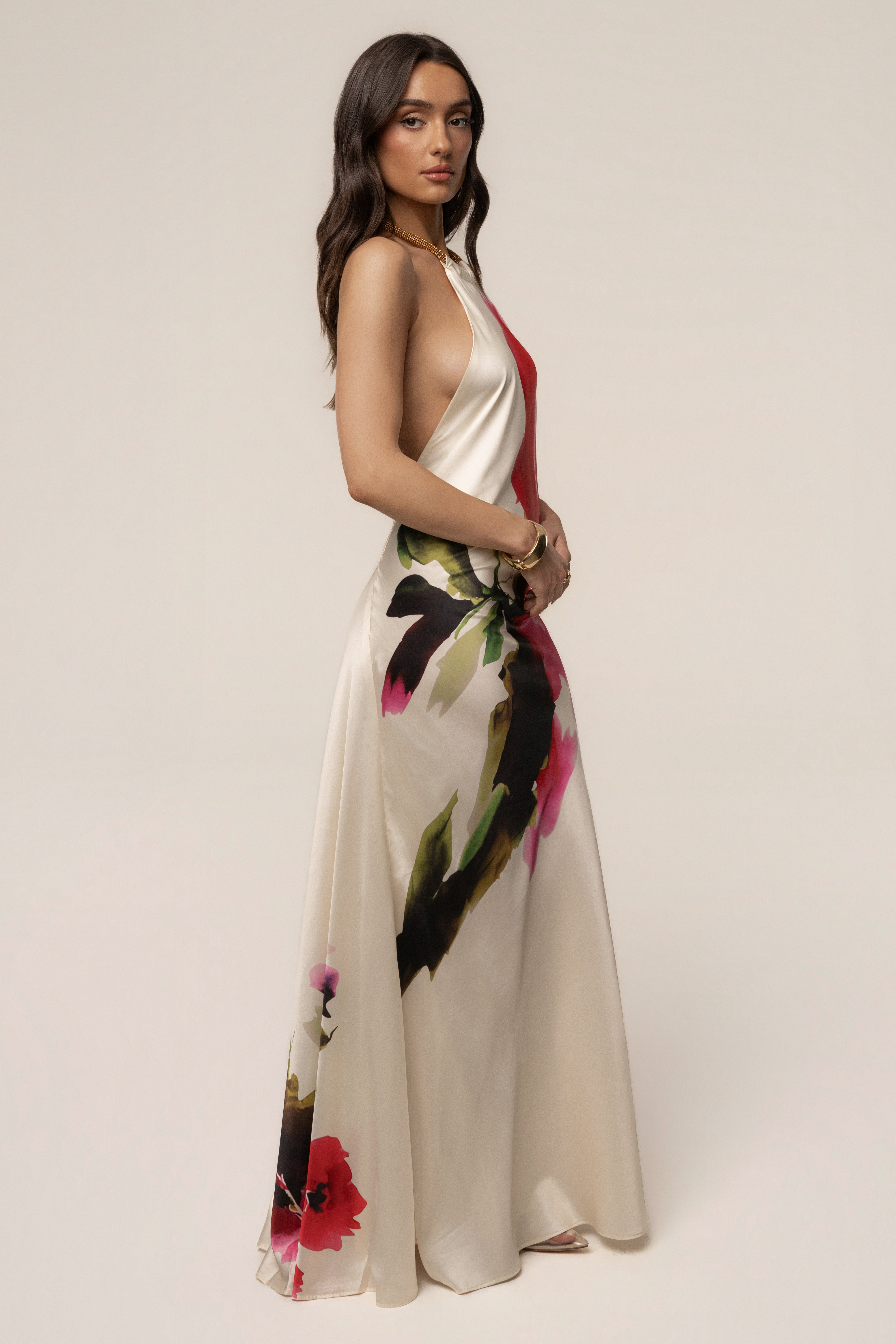 Ivory Print Audrey Maxi Dress - JLUXLABEL