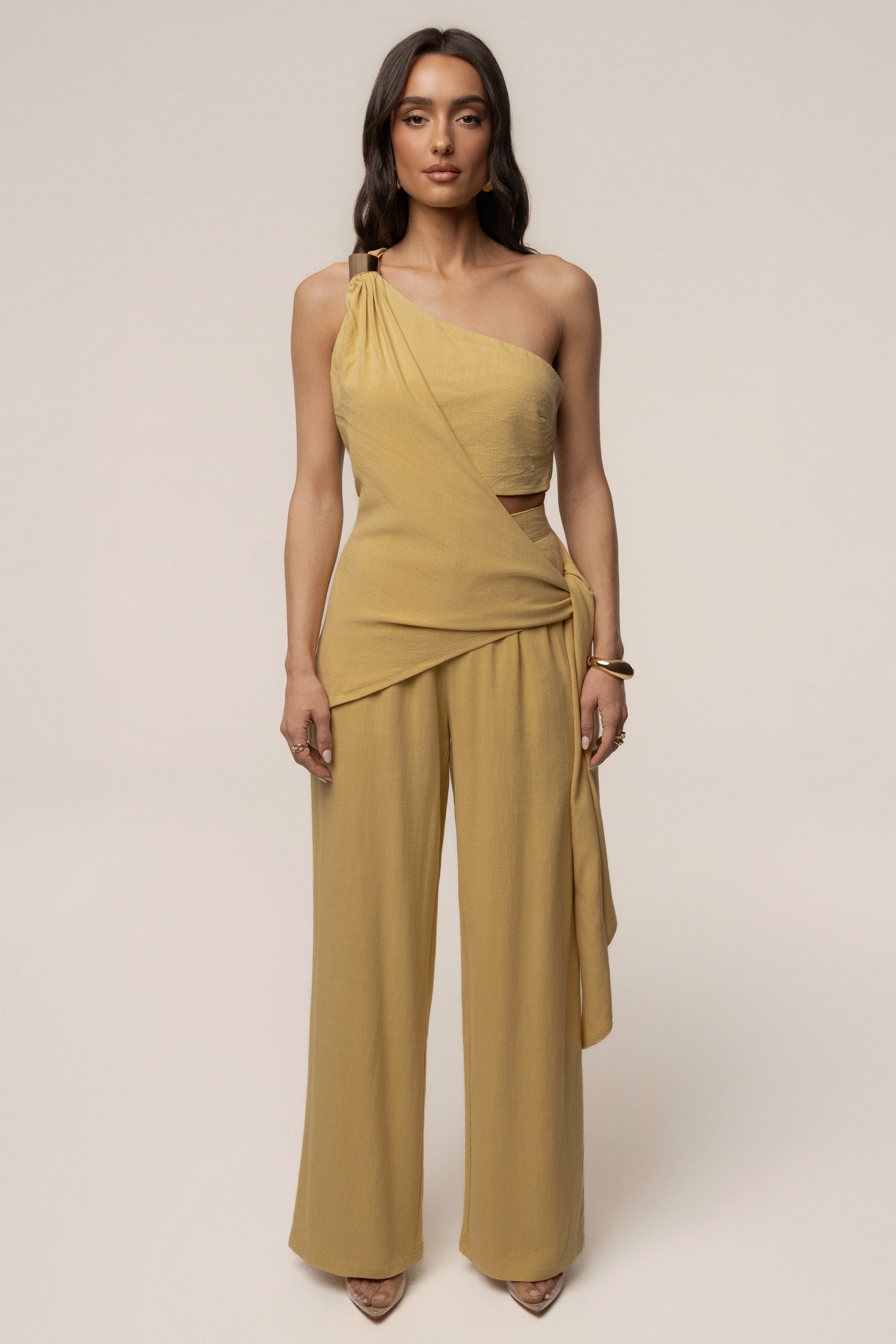 Yellow Palmera One Shoulder Top - JLUXLABEL