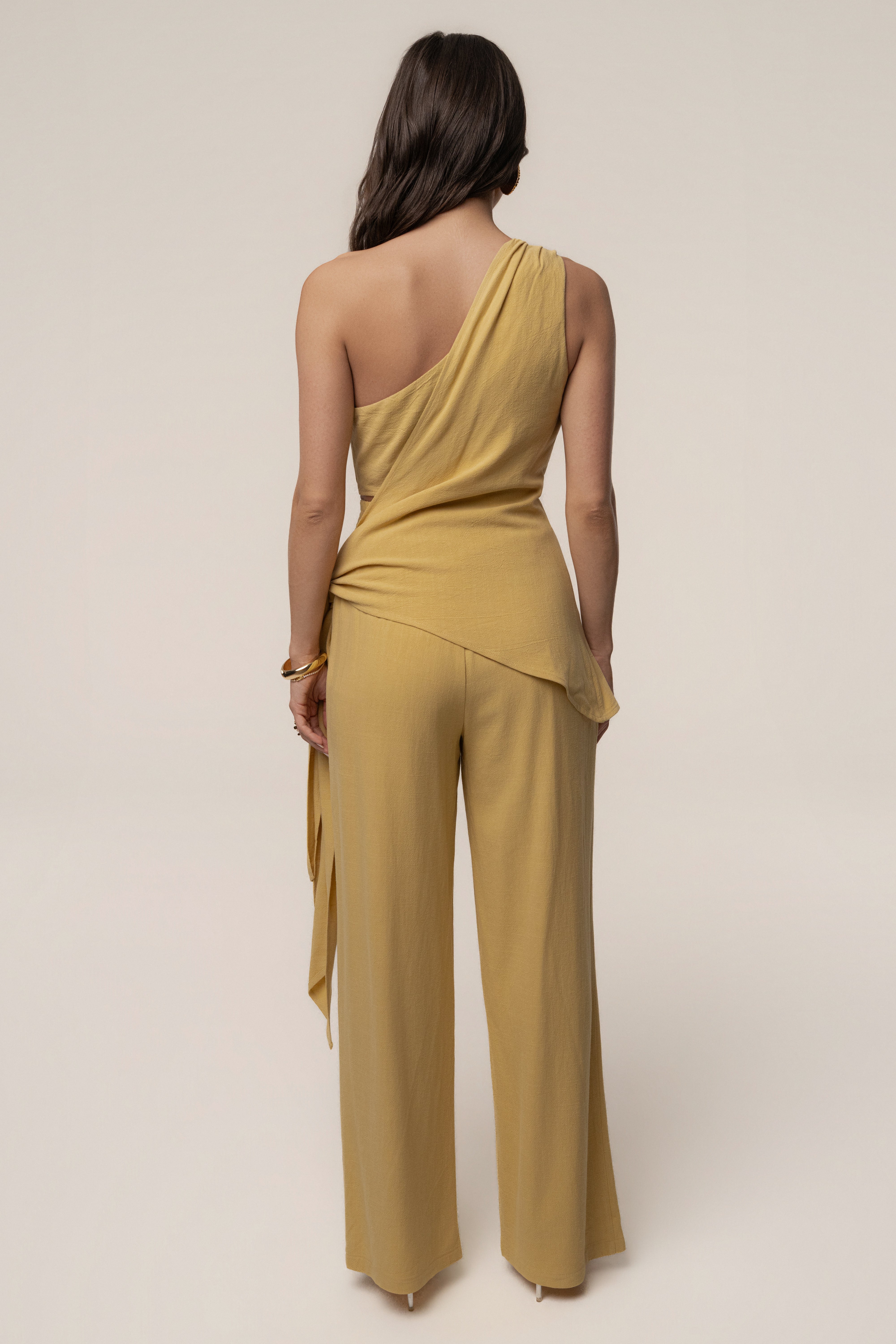 Yellow Palmera One Shoulder Top - JLUXLABEL