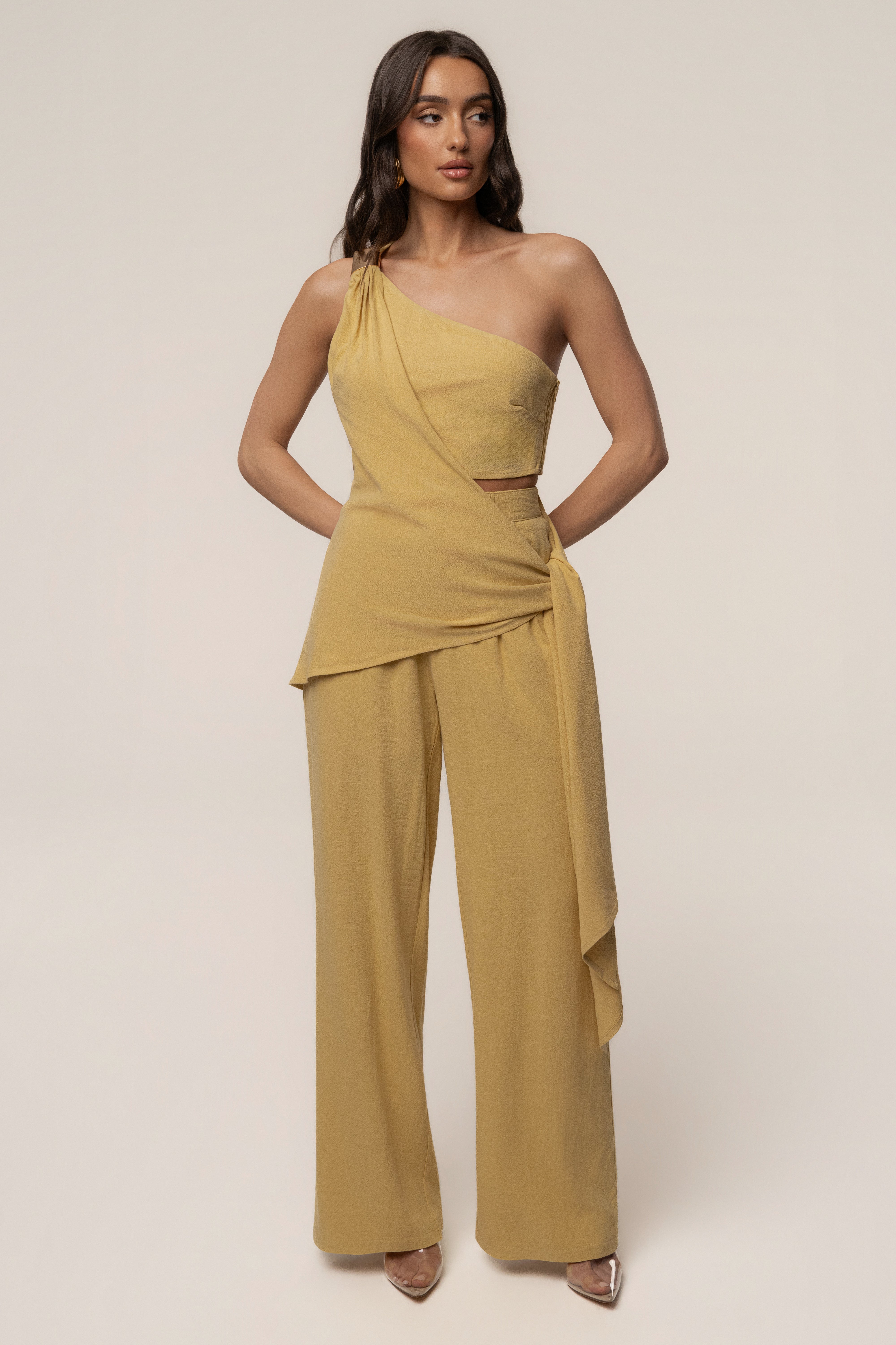Yellow Palmera One Shoulder Top - JLUXLABEL