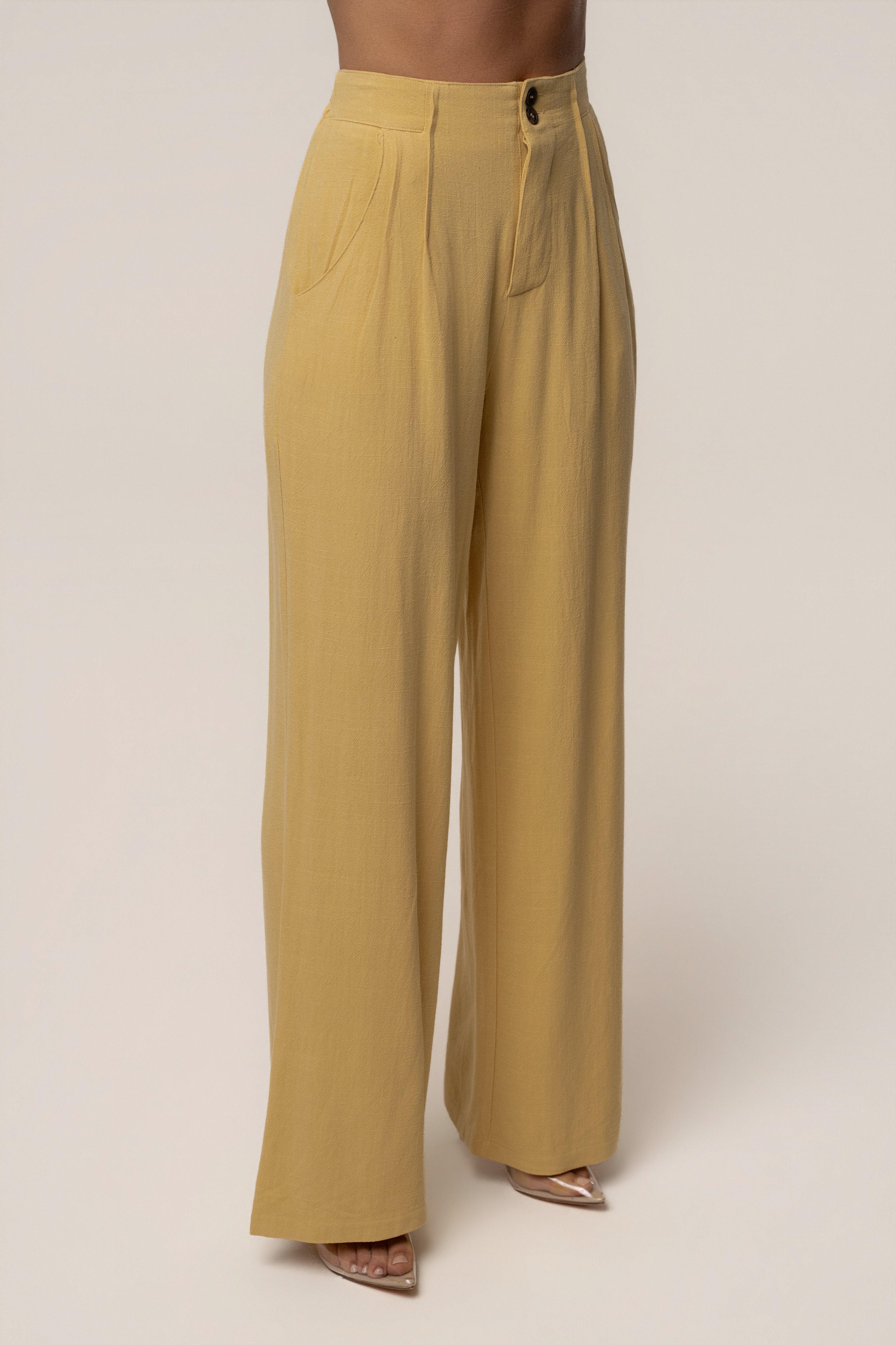 Yellow Thea Linen Pants - JLUXLABEL
