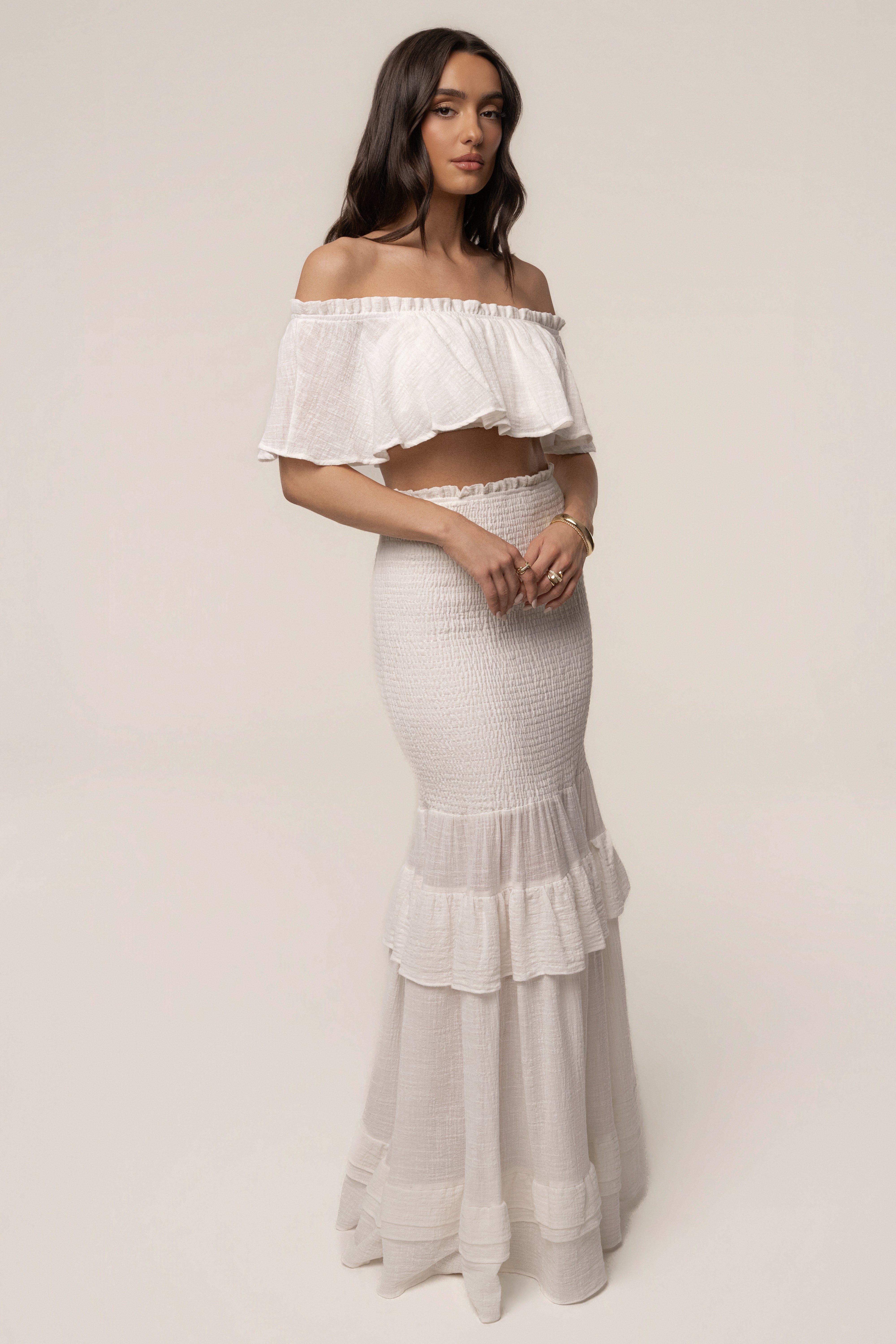 White Sienna Ruffled Skirt Set - JLUXLABEL