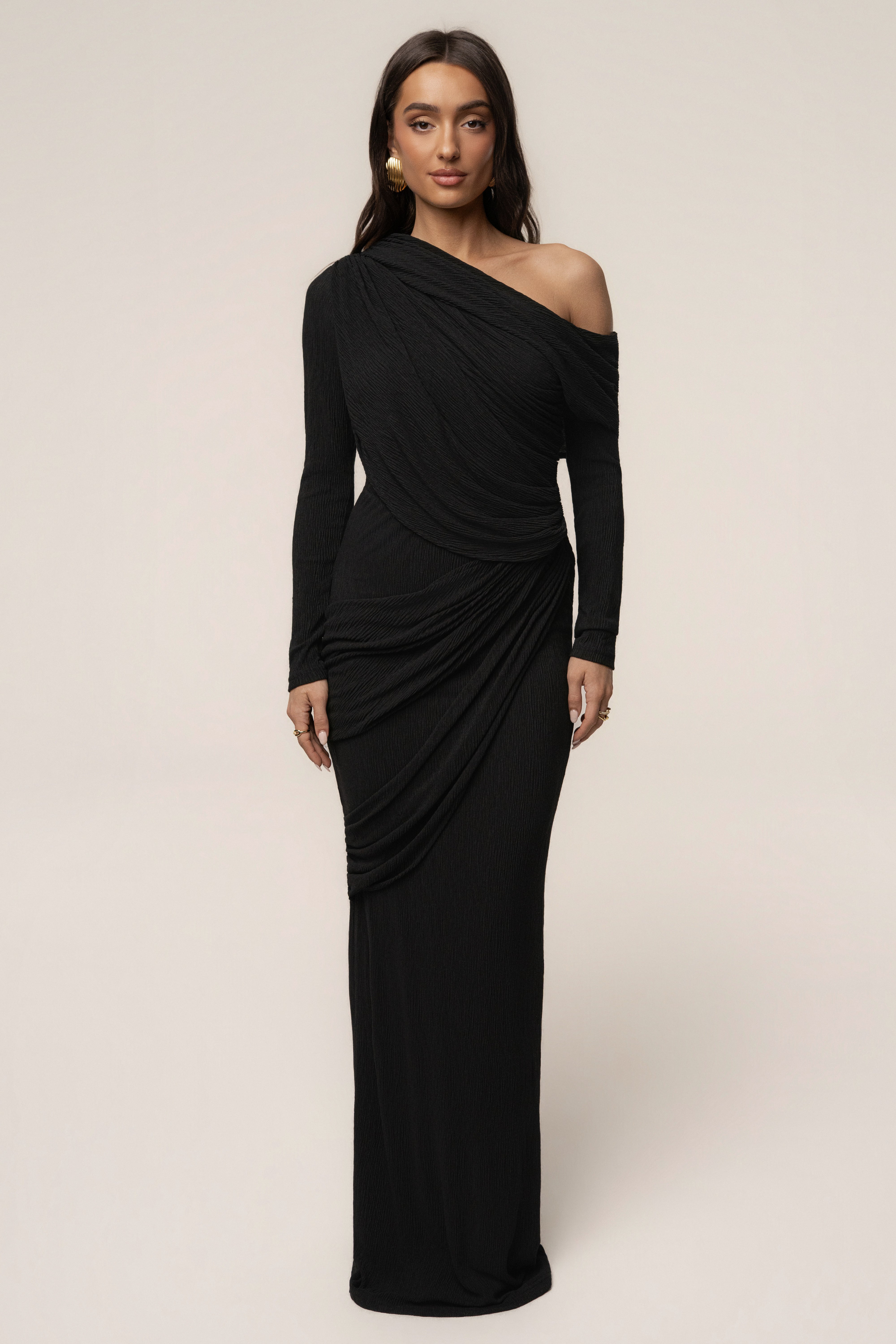 Black Textured One Shoulder Bodysuit - JLUXLABEL