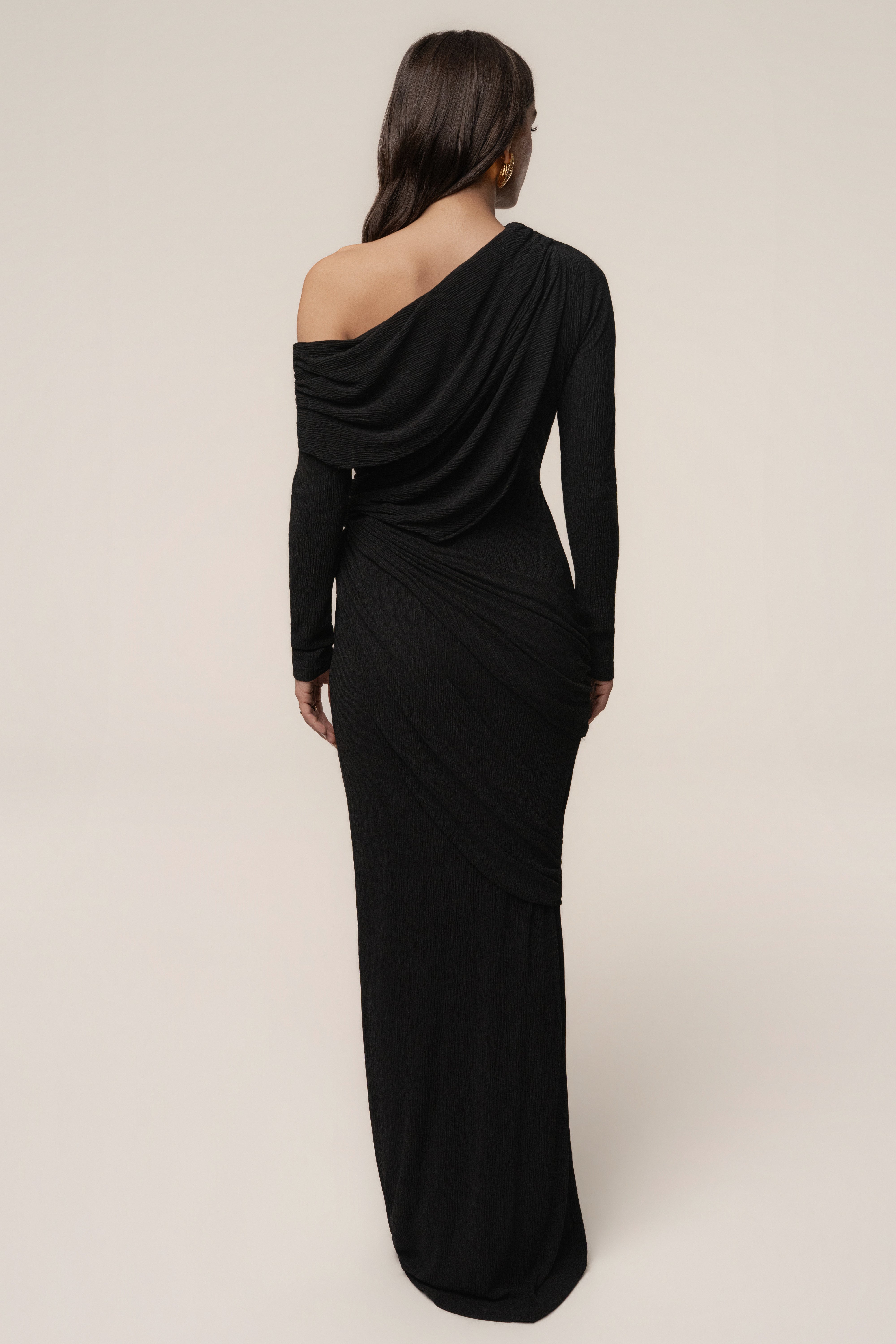 Black Textured One Shoulder Bodysuit - JLUXLABEL