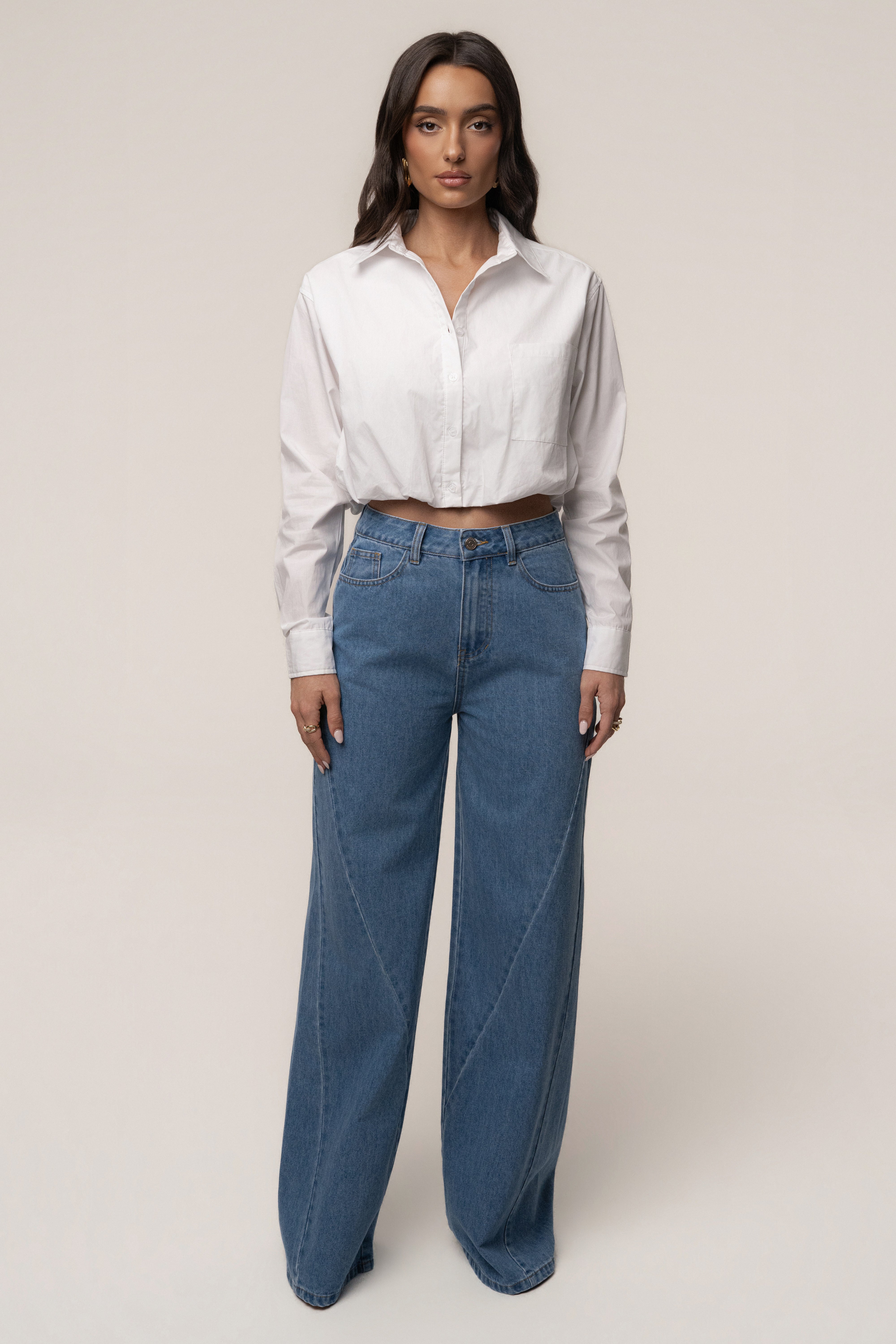 White Minimalist Button Down Crop - JLUXLABEL