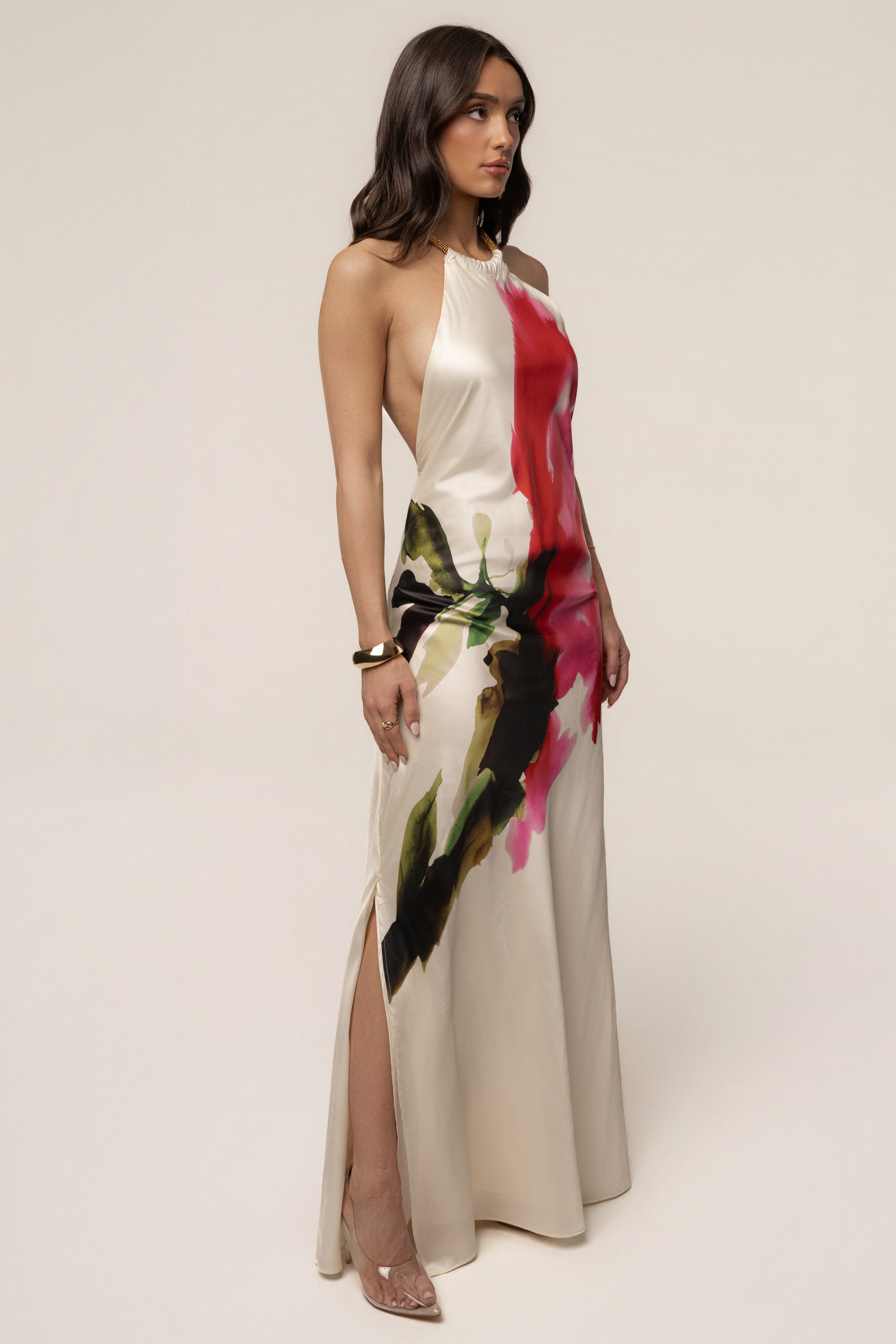 Ivory Print Audrey Maxi Dress - JLUXLABEL