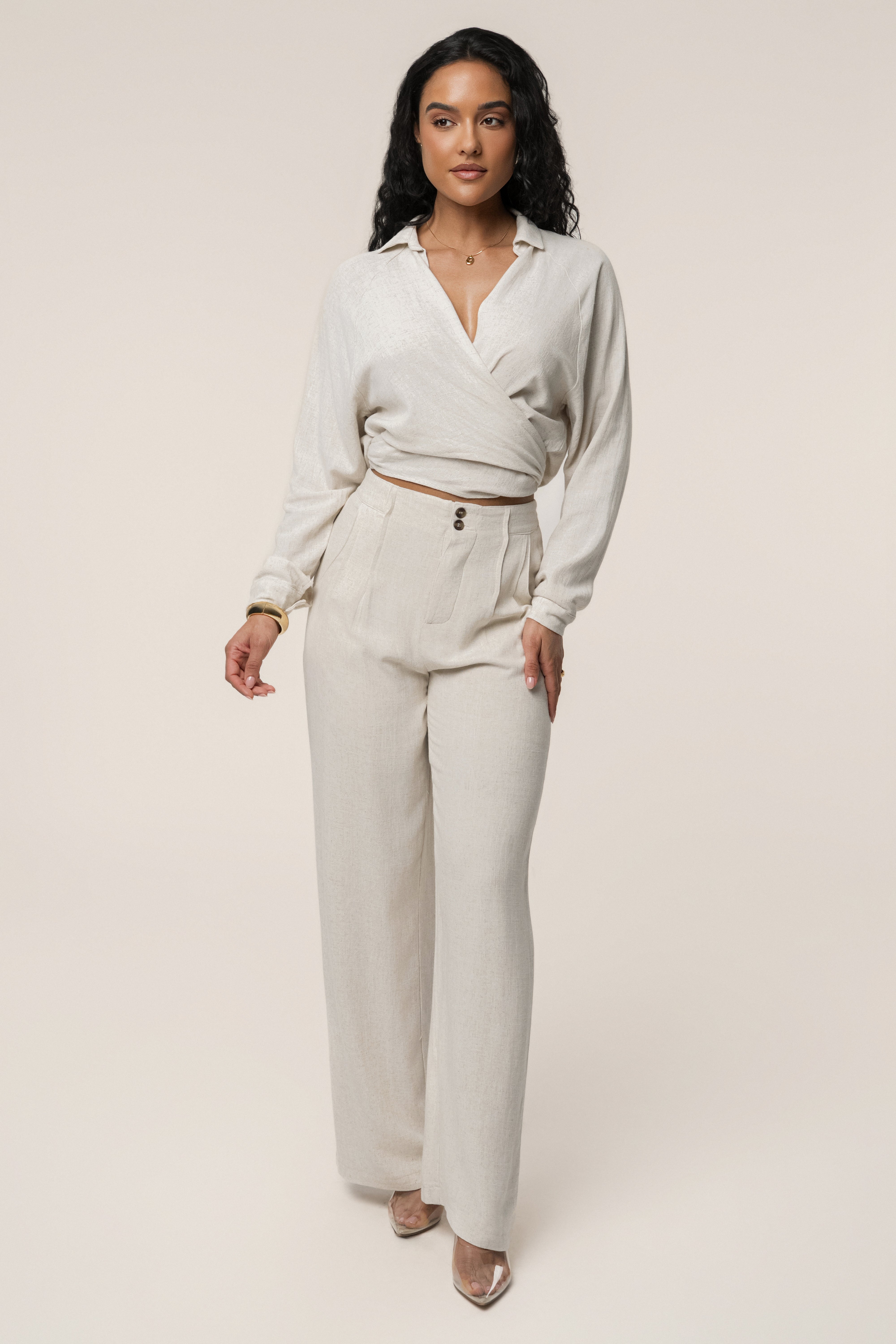 Stone Soho Front Tied Woven Top - JLUXLABEL