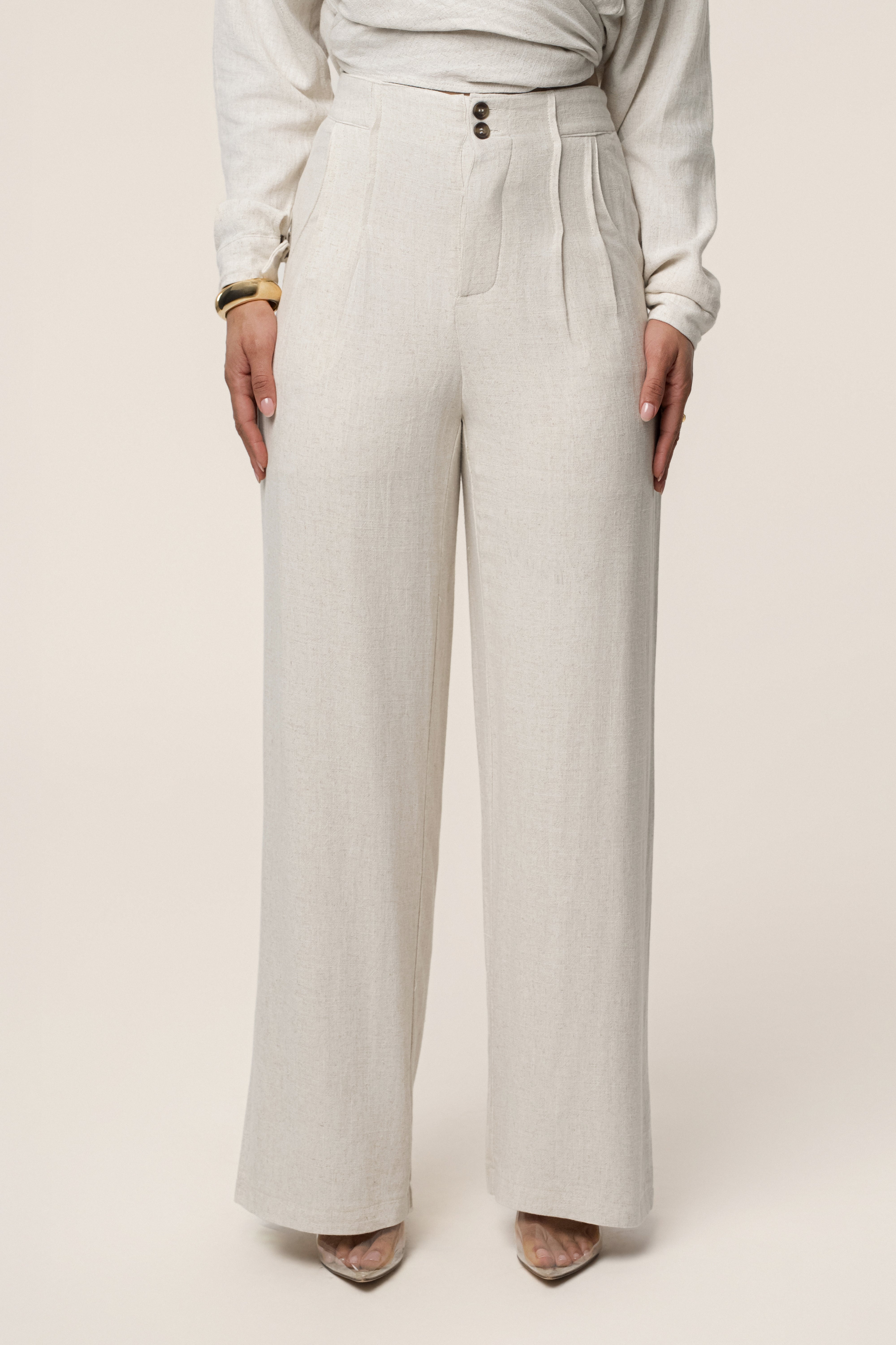 Beige Thea Linen Pants - JLUXLABEL