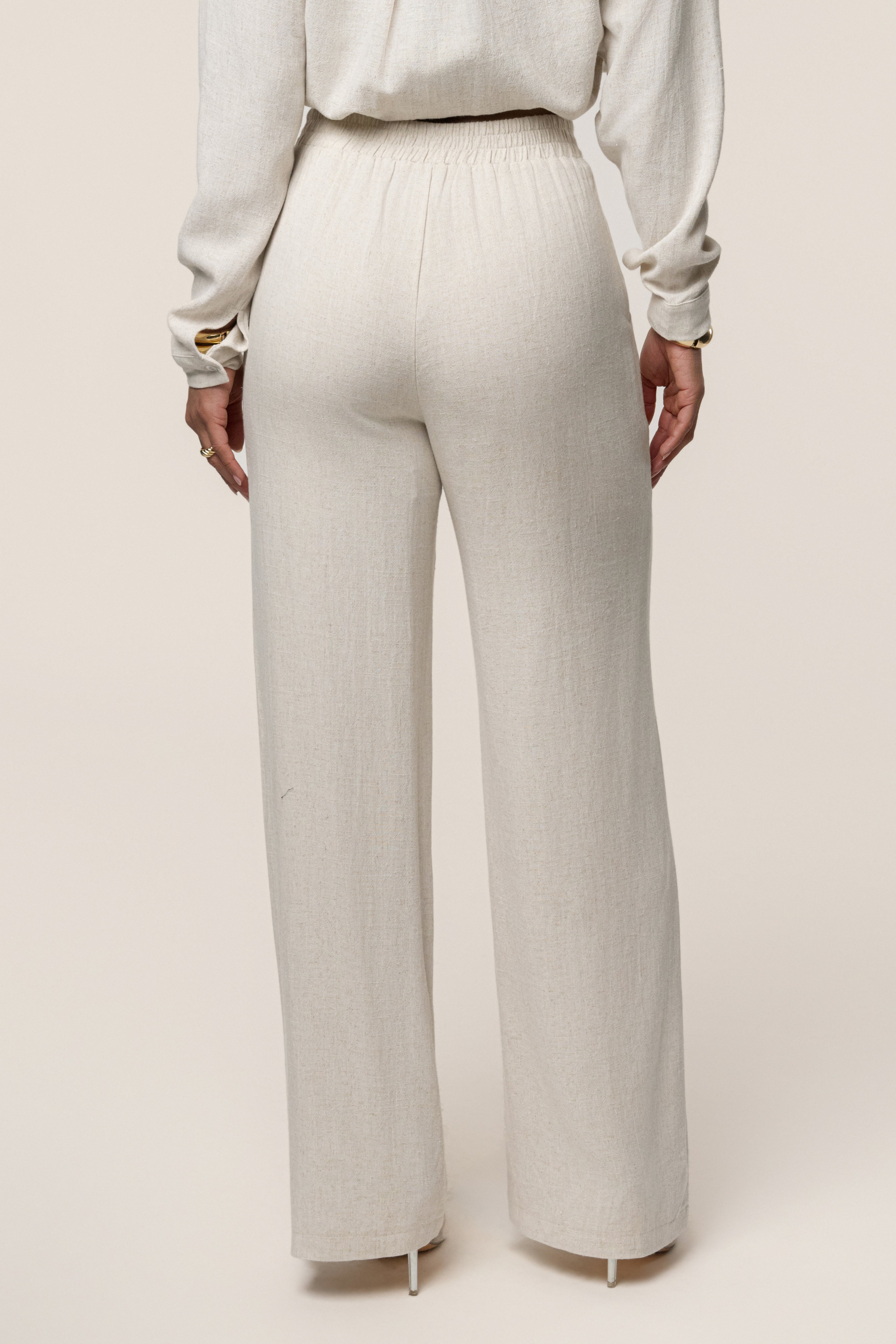 Beige Thea Linen Pants - JLUXLABEL