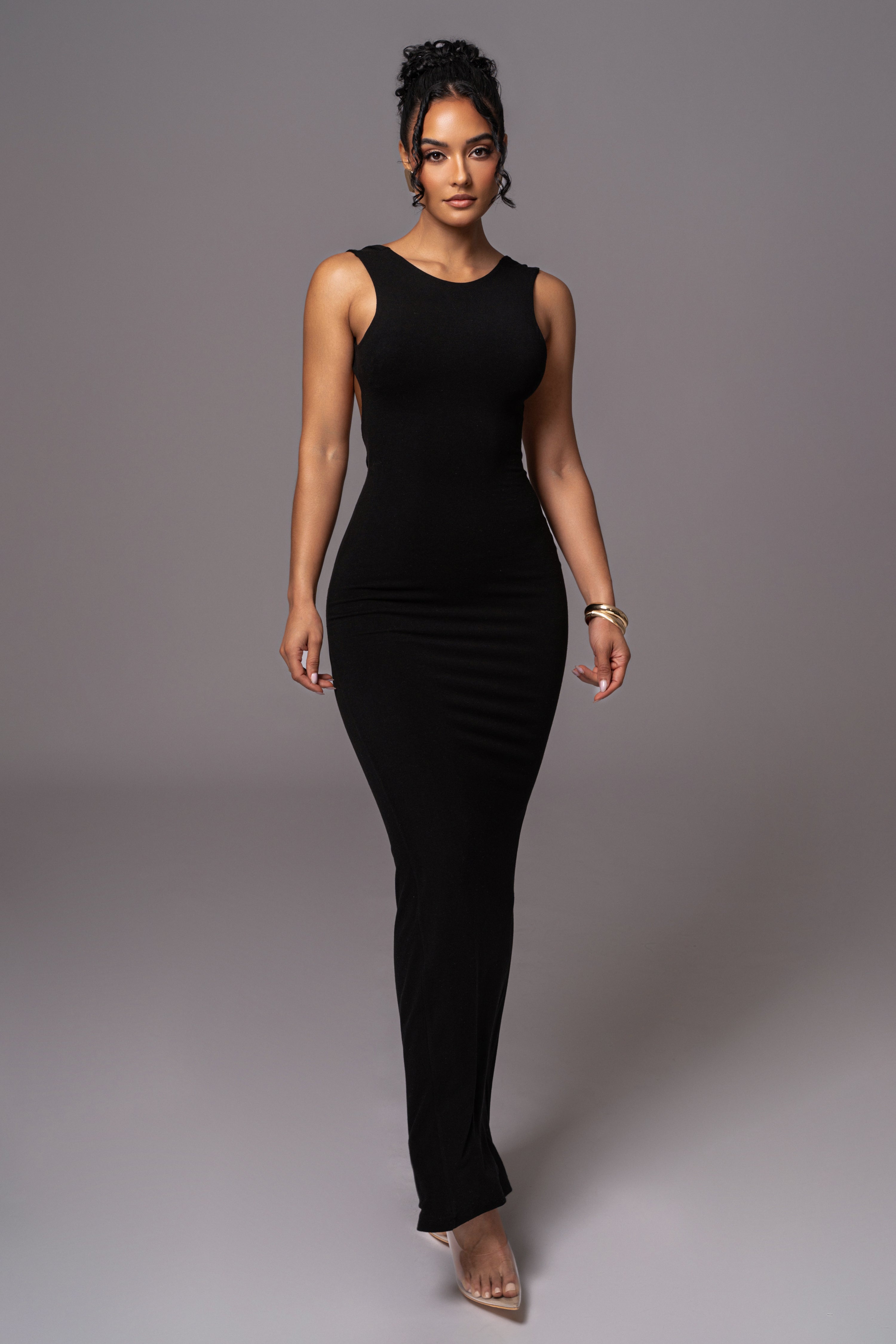Black JLUXBASIX front and center maxi dress by JLUXLABEL, featuring a flowing silhouette and stylish design.