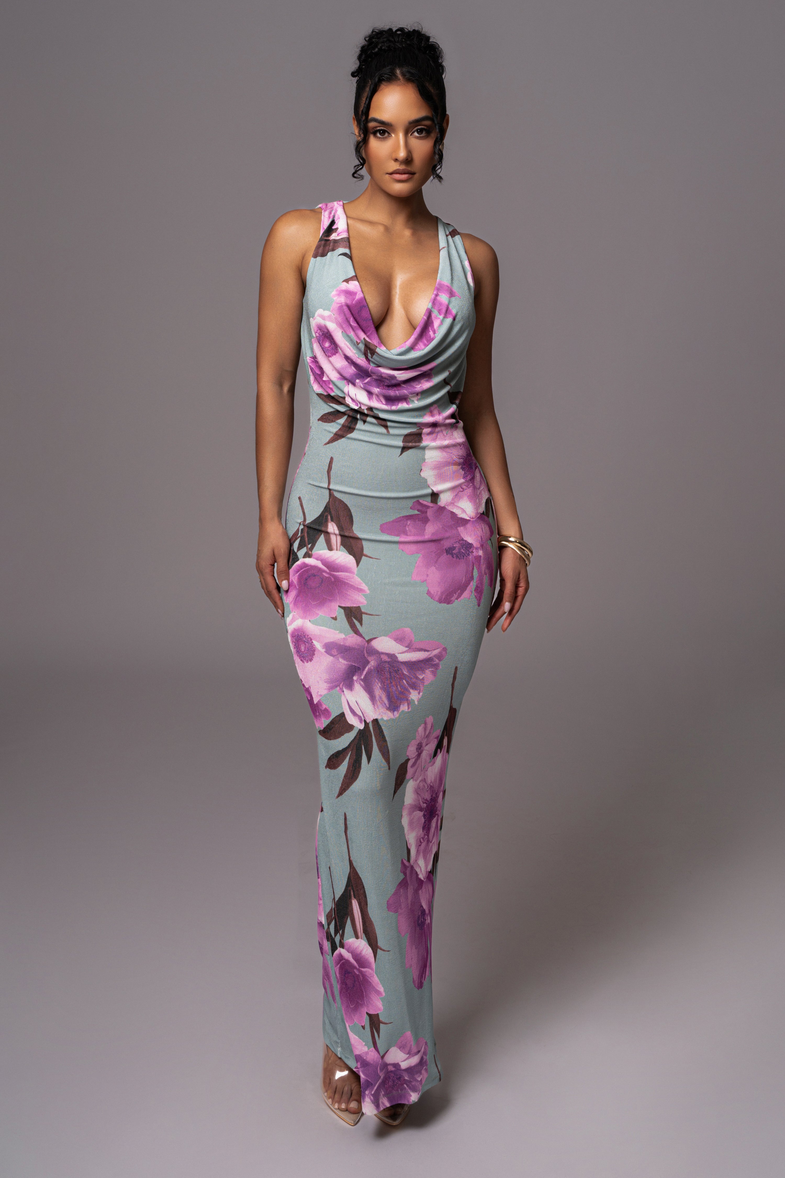 Sage Floral Highlights Floral Maxi Dress - JLUXLABEL