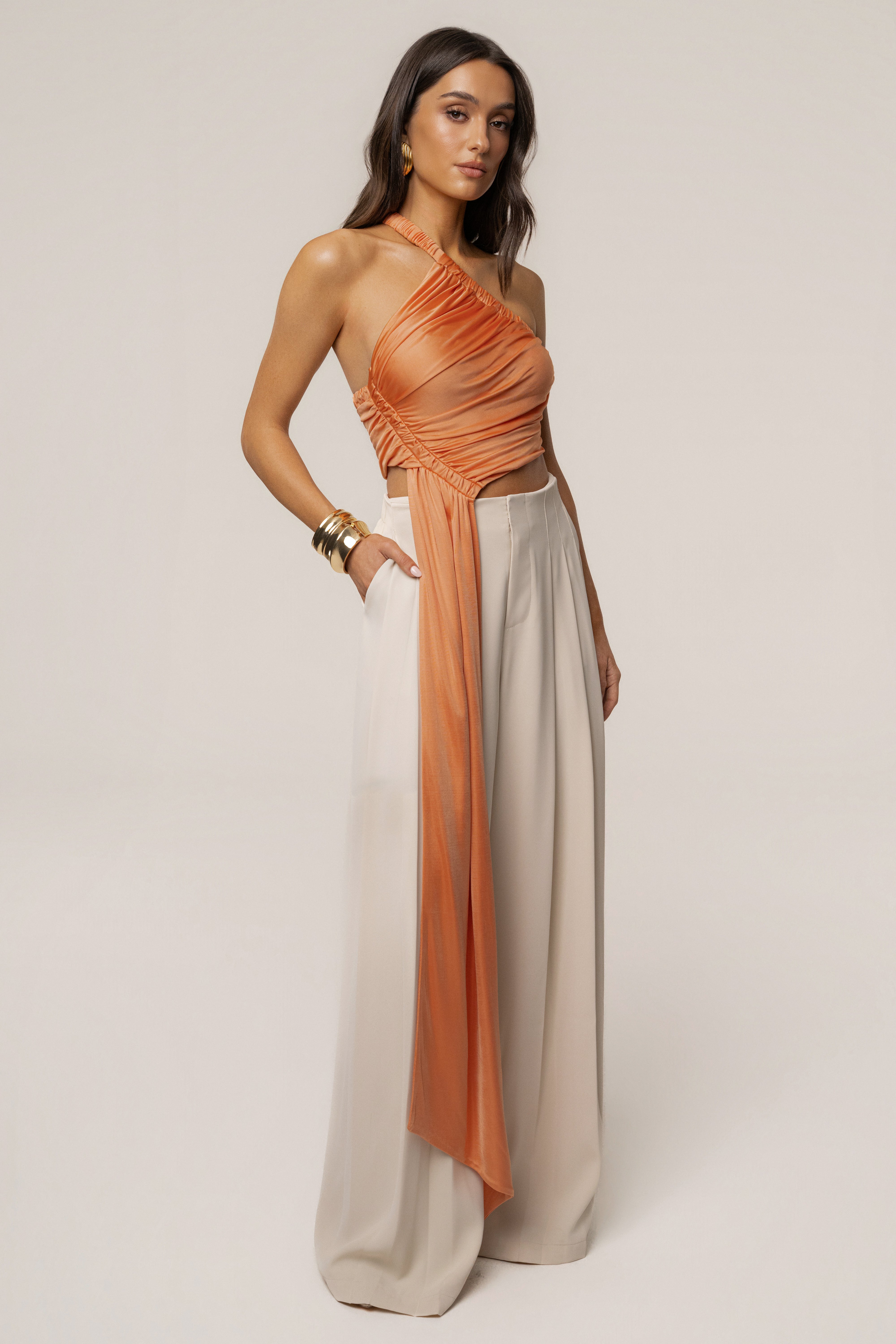 Peach Spotlight Draped Top - JLUXLABEL