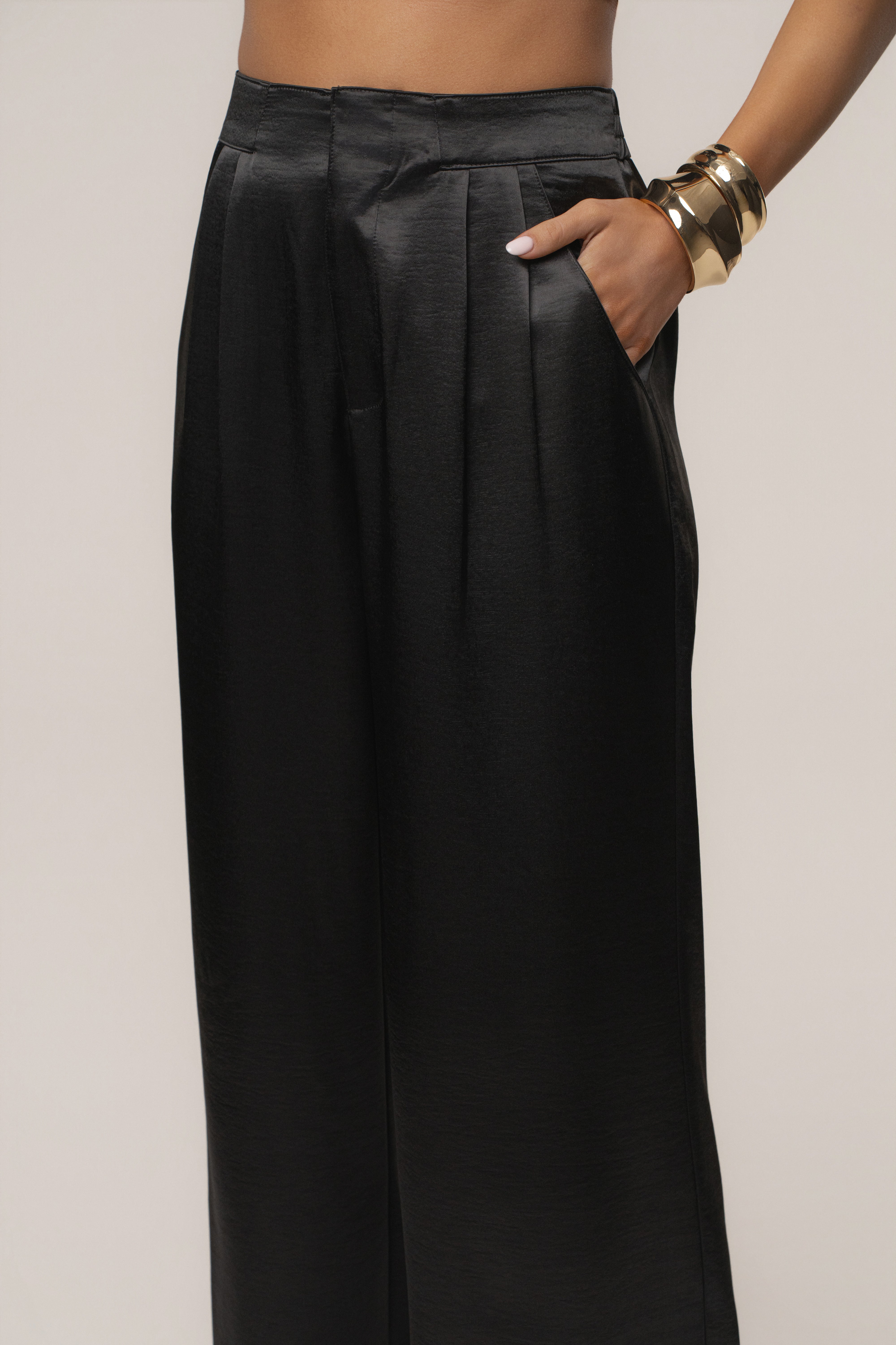 Black Thea Satin Pants - JLUXLABEL
